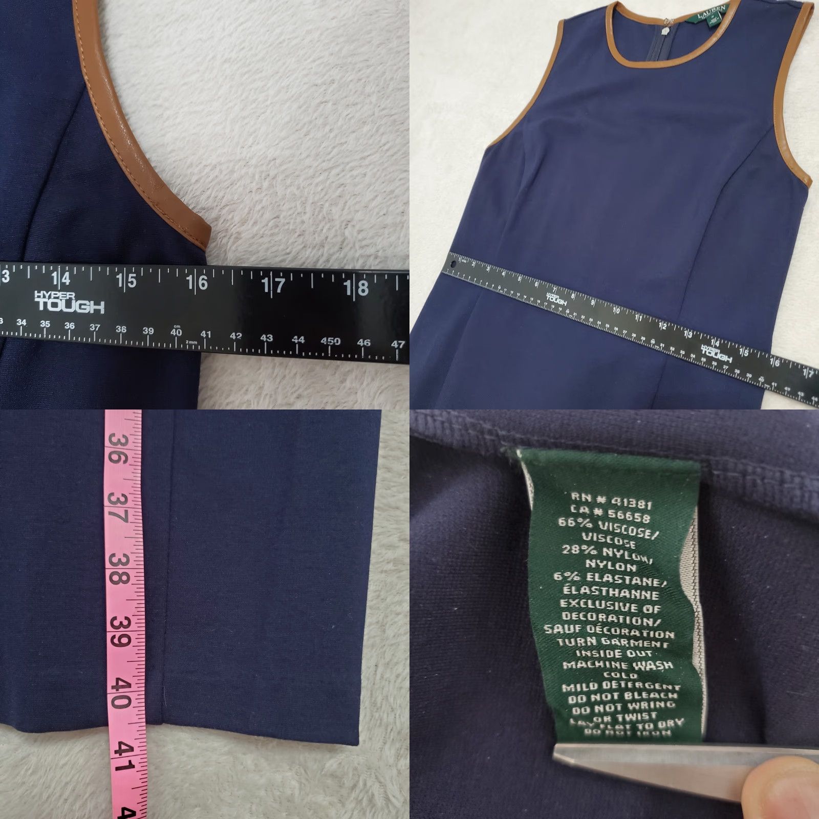 Ralph Lauren Lauren Ralph Lauren Dress Women M Navy Sleeveless Leather Trim Old Money FLAW Size M / US 6-8 / IT 42-44 - 8 Thumbnail