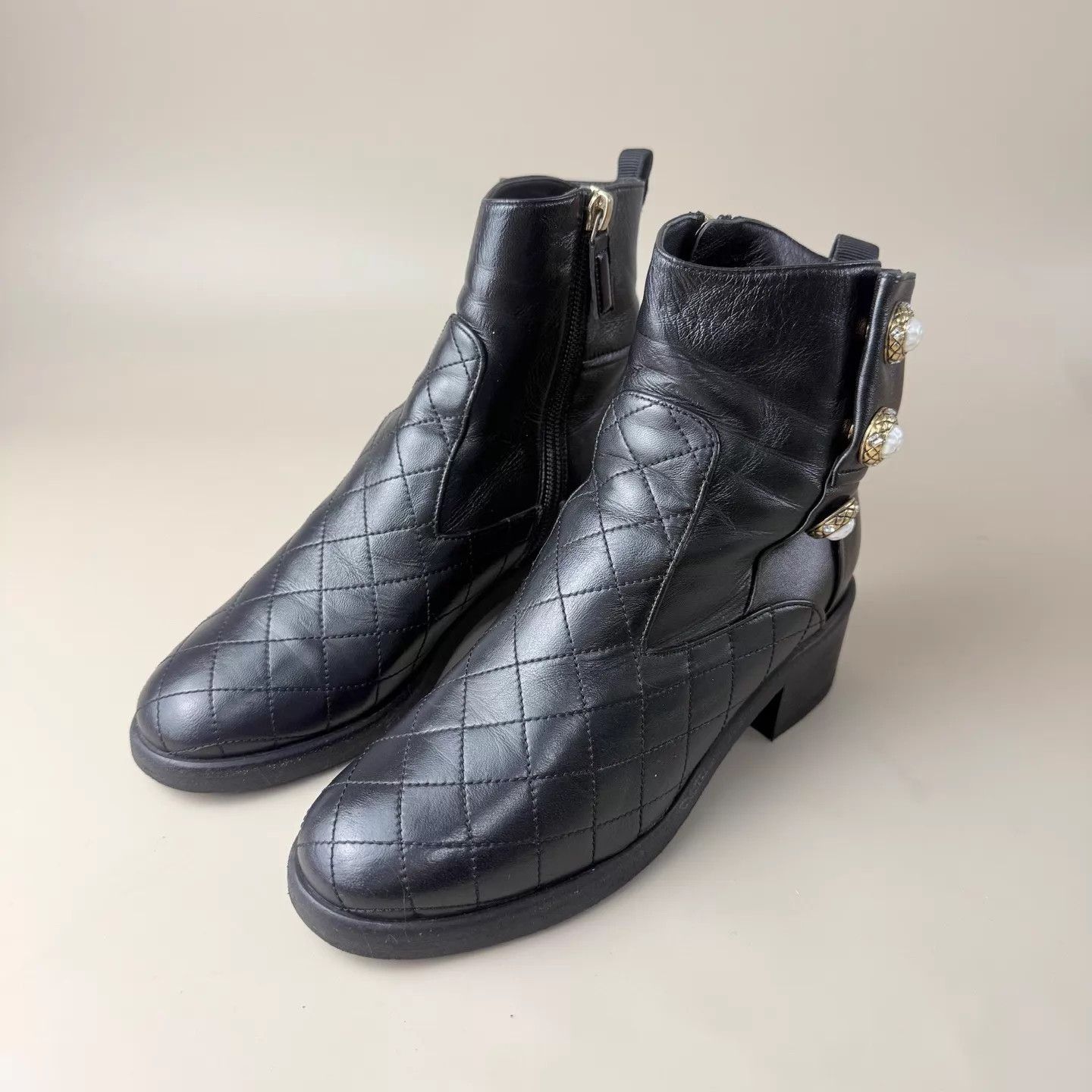 Chanel CHANEL Black Quilted Crystal Short Boots 35.5 95 New Size US 5 / IT 35 - 1 Thumbnail