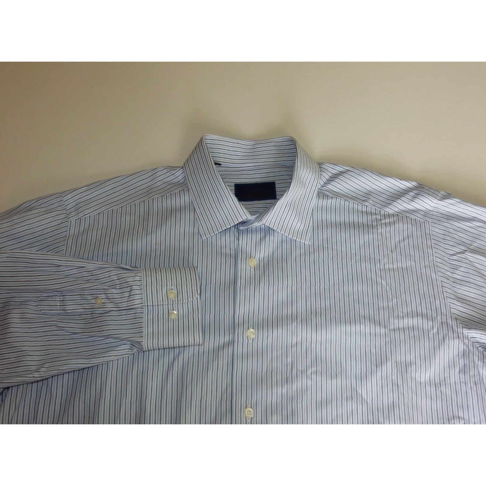 David Donahue VINTAGE David Donahue Men's Dress Shirt Long Sleeve Size 17.5 Blue Striped Cotton 90s Size 46R - 2 Thumbnail