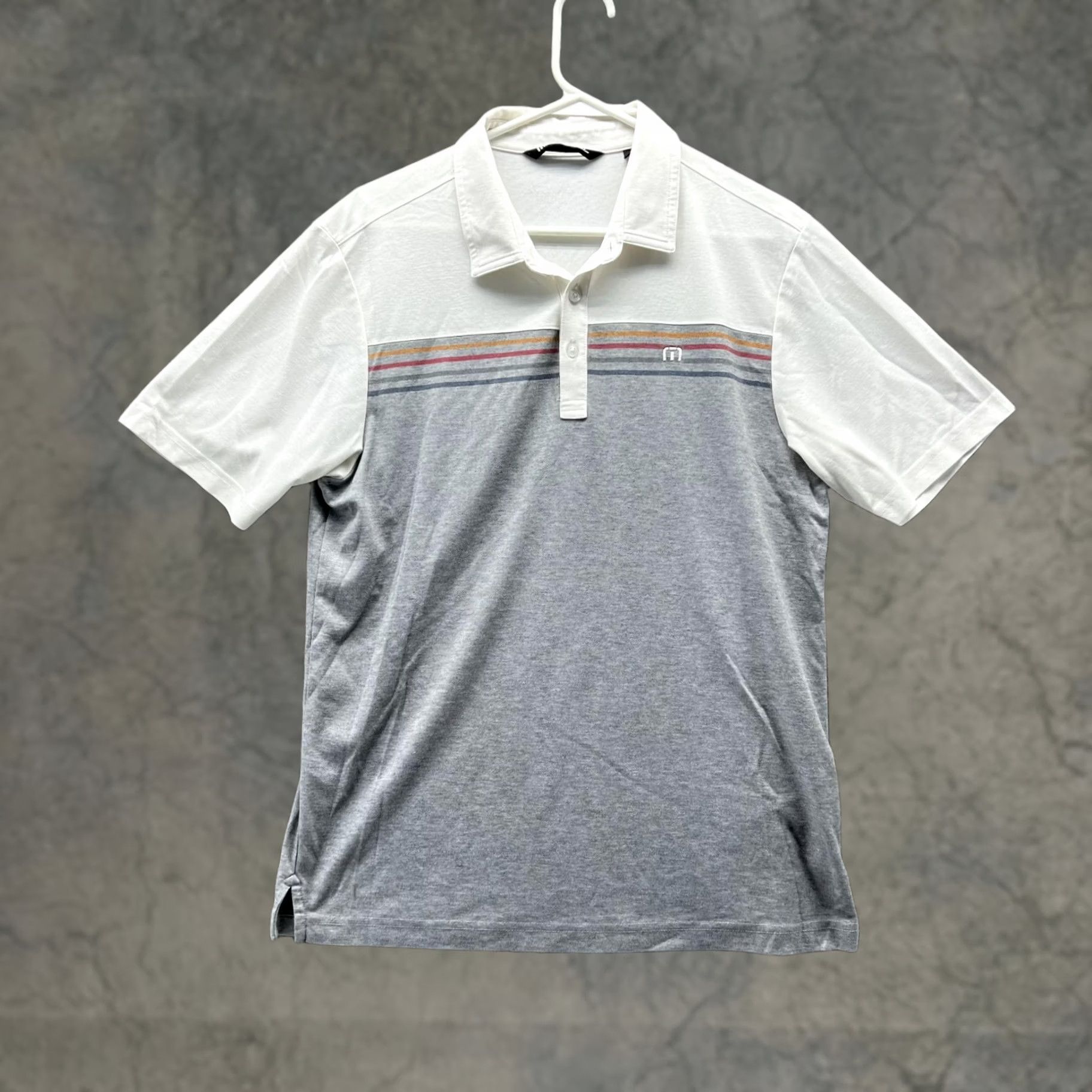 TravisMathew Travis Mathew Polo Shirt Men Medium White Heather Gray Pima Cotton Polyester Shirt Short Sleeve 40 in Chest Regular Fit Polo Size US M / EU 48-50 / 2 - 1 Thumbnail