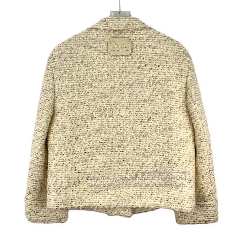 Gucci Gucci Beige gold thread tweed wool lapel double-breasted l Size XS / US 0-2 / IT 36-38 - 2 Thumbnail