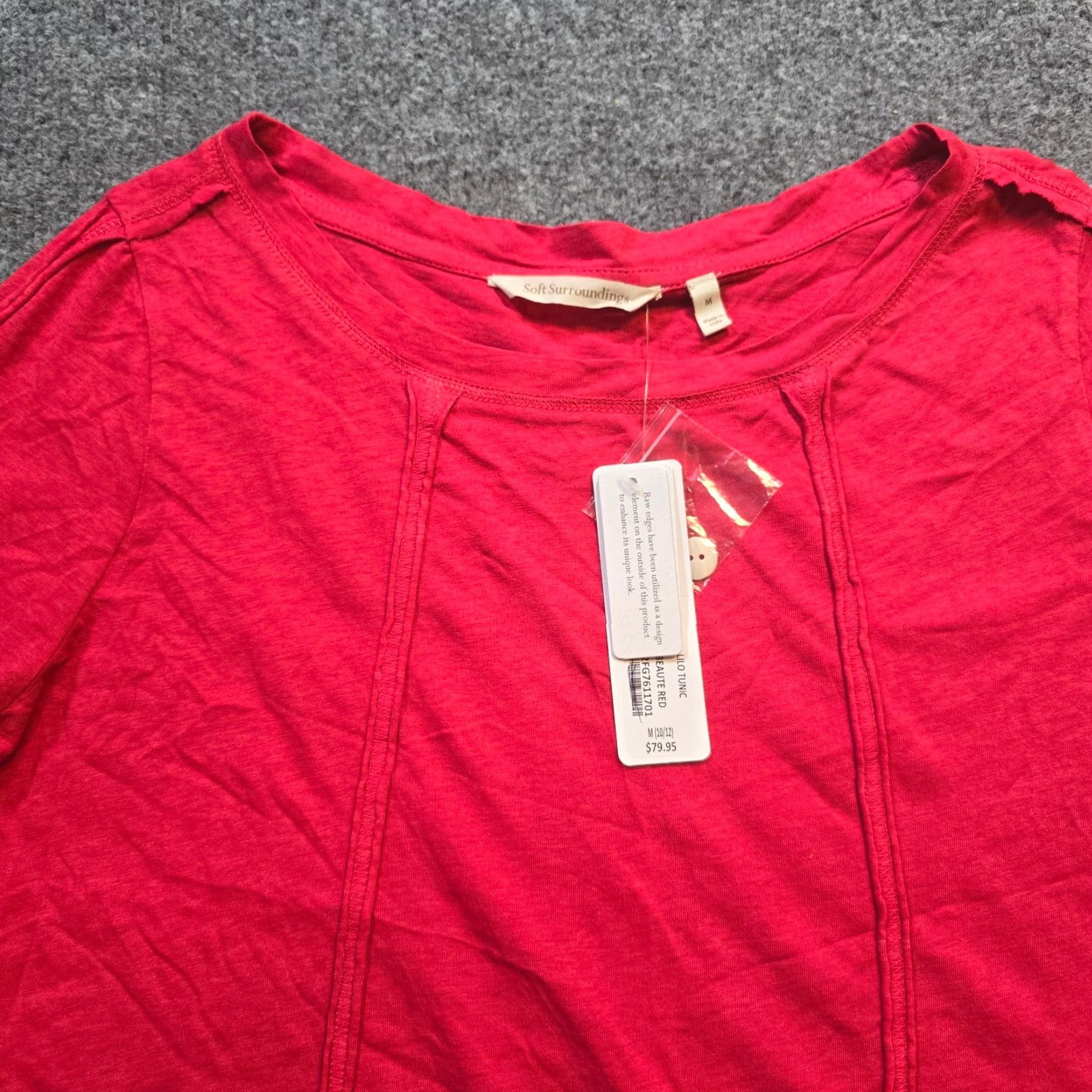 Soft Surroundings Soft Surroundings Top Womens Red Buttons Boat Neck Long Sleeve Casual Knit Pullover Shirt Size M - Regular Fit, Red, Cotton, 90s? Size M / US 6-8 / IT 42-44 - 2 Thumbnail