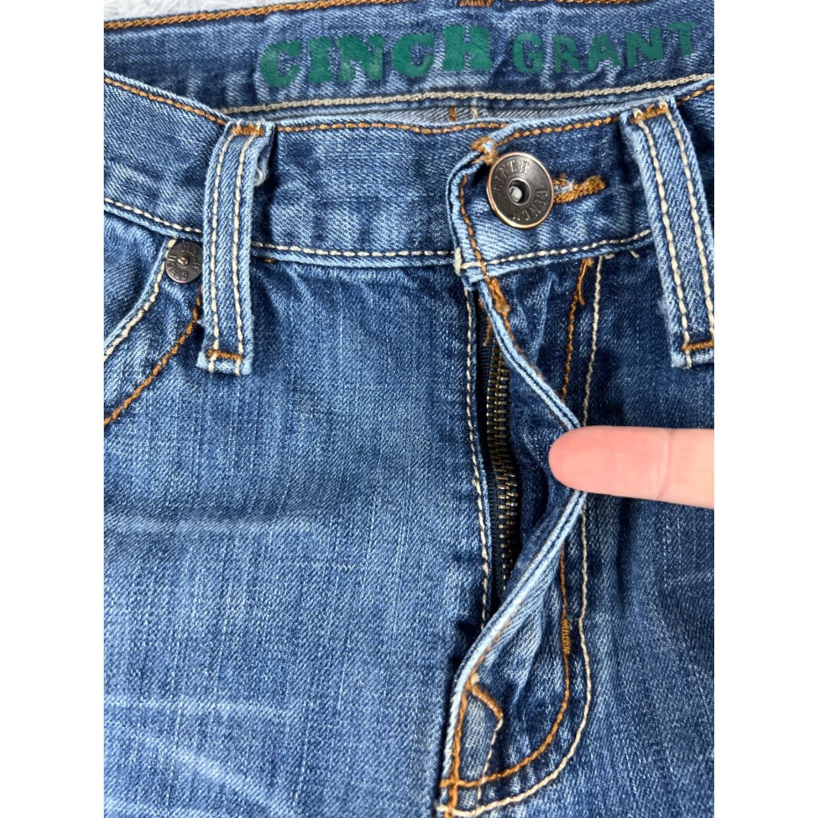 Denime Cinch Jeans Adult 31 Blue Denim Bootcut 5-Pocket Distressed 100% Cotton 31x32 Mens Regular Size US 31 - 5 Thumbnail