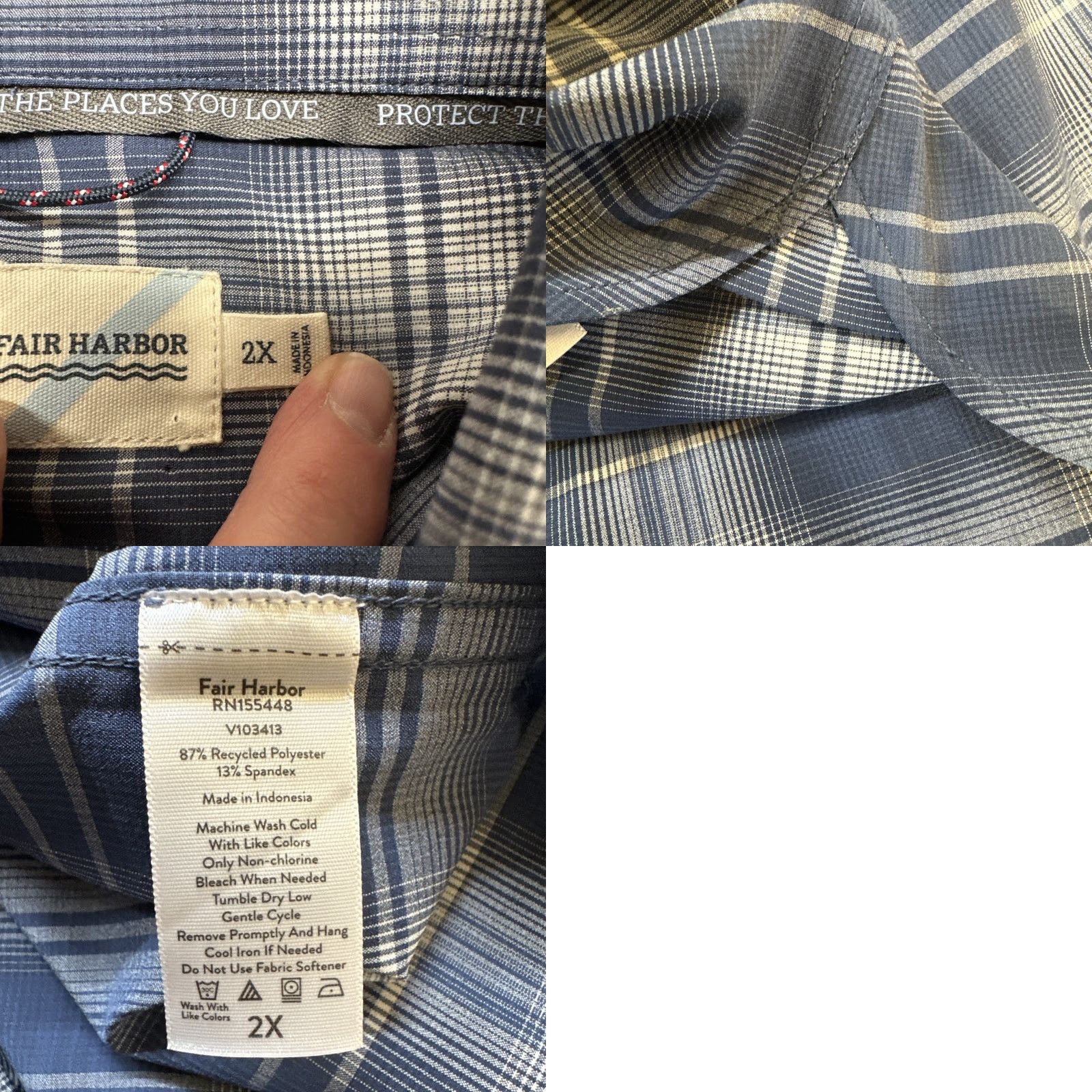 Vintage Fair Harbor Shirt Mens 2XL Blue Plaid Long Sleeve Button-Up Casual Travel Crewneck? Size US XXL / EU 58 / 5 - 8 Thumbnail