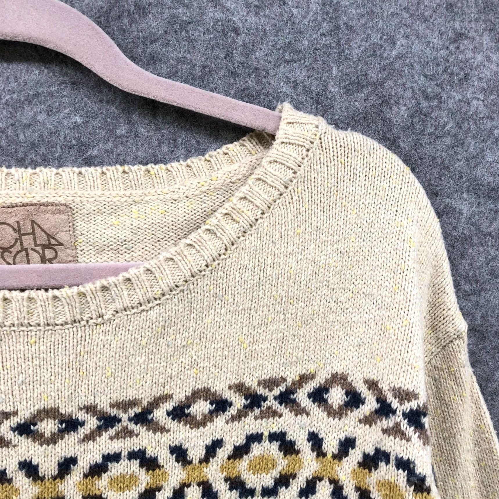 Vintage Chaser Sweater Womens XS Beige Cream Fair Isle Knit Crewneck Cotton Blend Size XS / US 0-2 / IT 36-38 - 7 Thumbnail