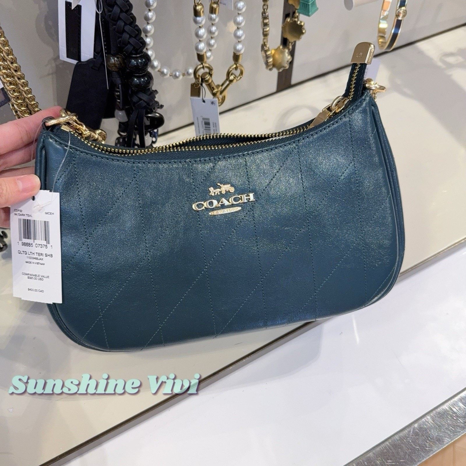 Coach NWT Coach Teri Shoulder Bag CDP32 Gold/DARK TEAL leahter Size ONE SIZE - 2 Thumbnail