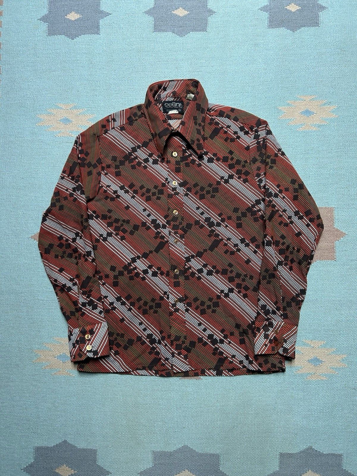 Vintage 70s button shirt polyester dagger collar abstract mod medium Size US M / EU 48-50 / 2 - 1 Thumbnail