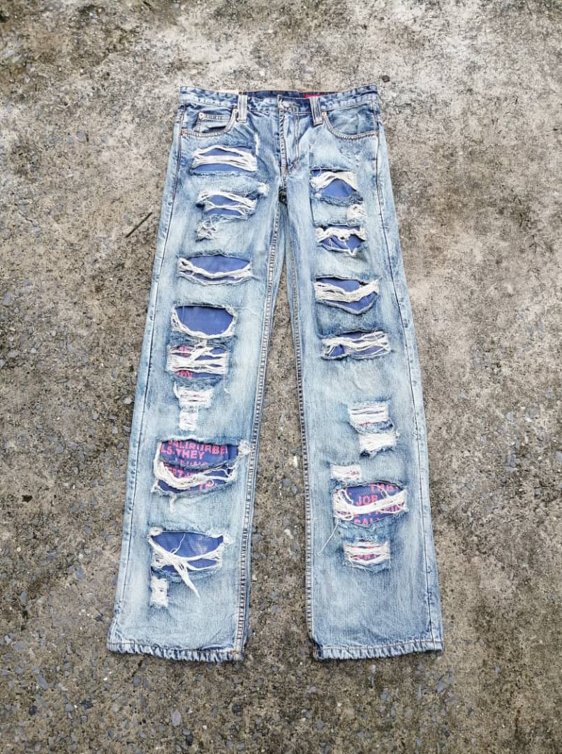 If Six Was Nine Tough Jeansmith Nice Distressed Design Denim Jeans Size US 31 - 1 Thumbnail