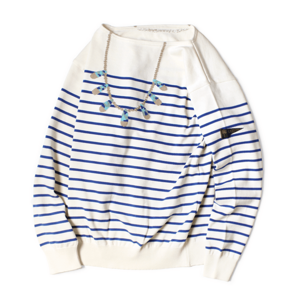Paneled Border Knit Boat Neck Sweater