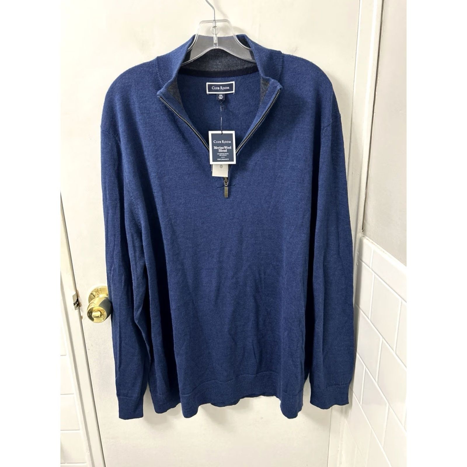 Club Room Club Room 2XL Blue Merino Wool Blend Knit Sweater Long Sleeve Mock Neck Full Zip NWT Mens Size US XXL / EU 58 / 5 - 2 Thumbnail