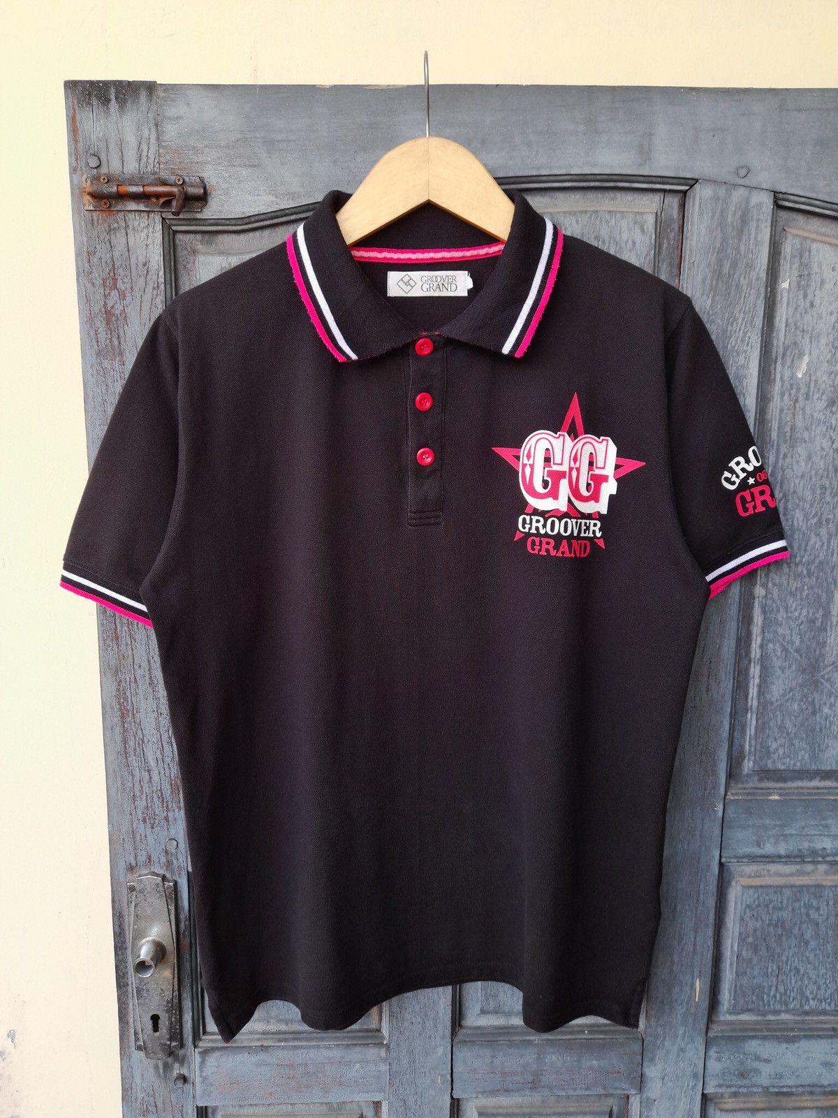 Japanese Brand Groover Grand Polo Shirt Black Pink Logo Y2K Streetwear Size US L / EU 52-54 / 3 - 1 Thumbnail