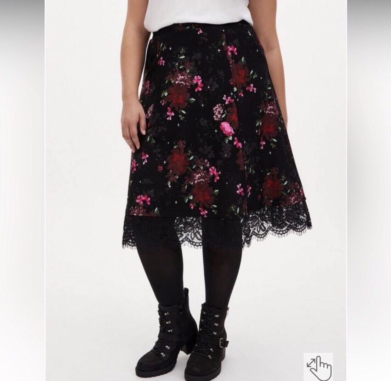 Torrid Torrid Ponte Midi Skirt Lace Trim Black Floral Size 0 Size 25" / US 0 / IT 36 - 2 Thumbnail