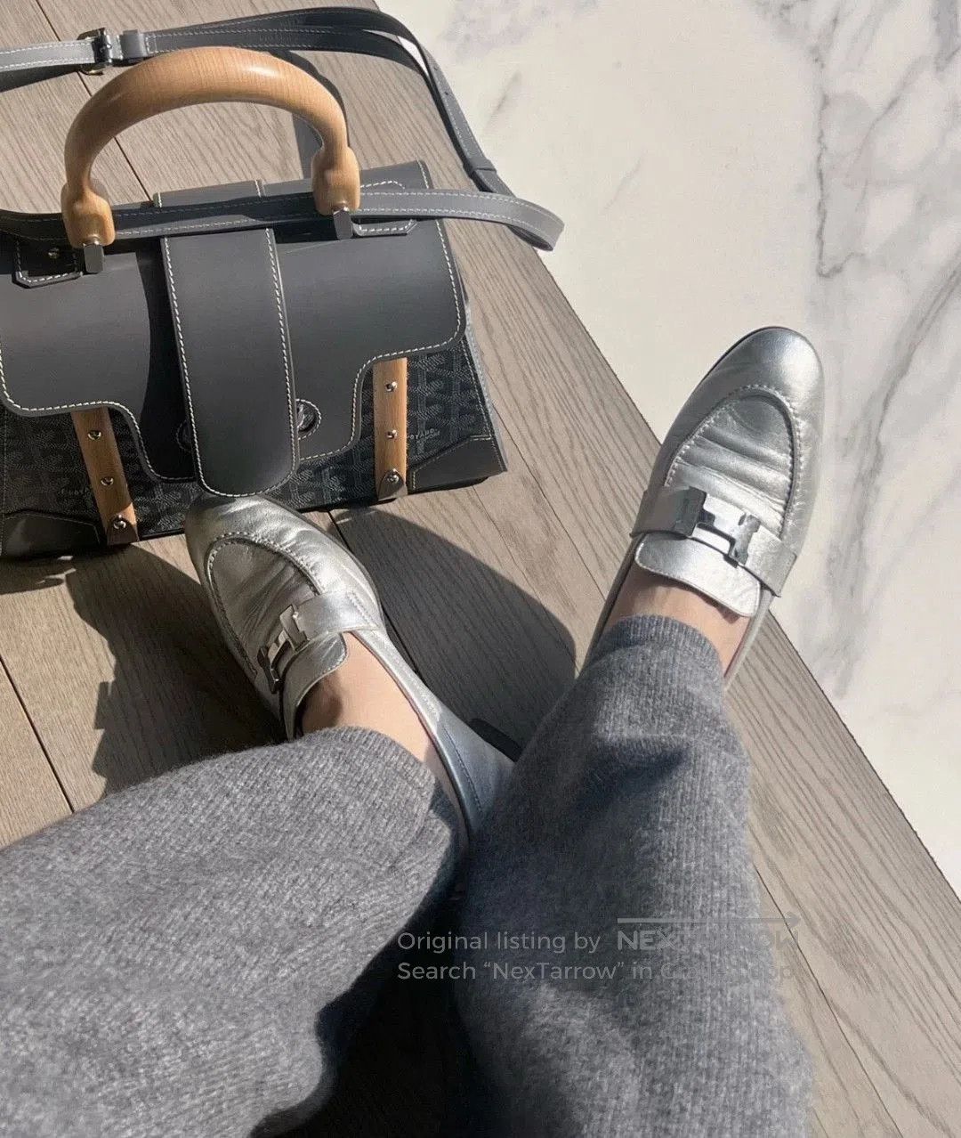 Hermes Hermes Silver Metallic Leather Loafers. Size US 5 / IT 35 - 9 Thumbnail