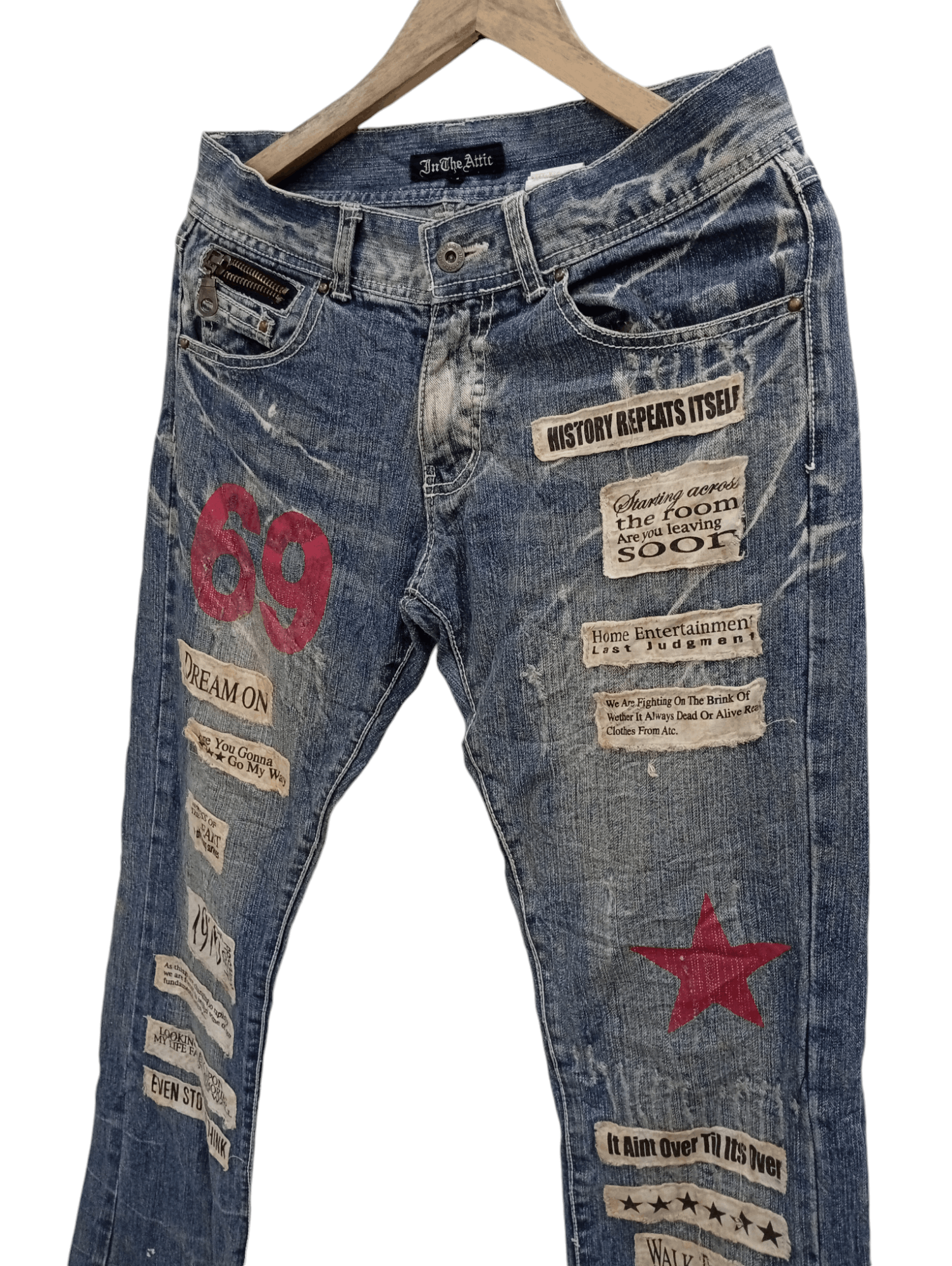 In The Attic × Vintage 🔥🔥In The Attic Patchwork Poem Statement Distressed Jeans Size US 31 - 14 Thumbnail