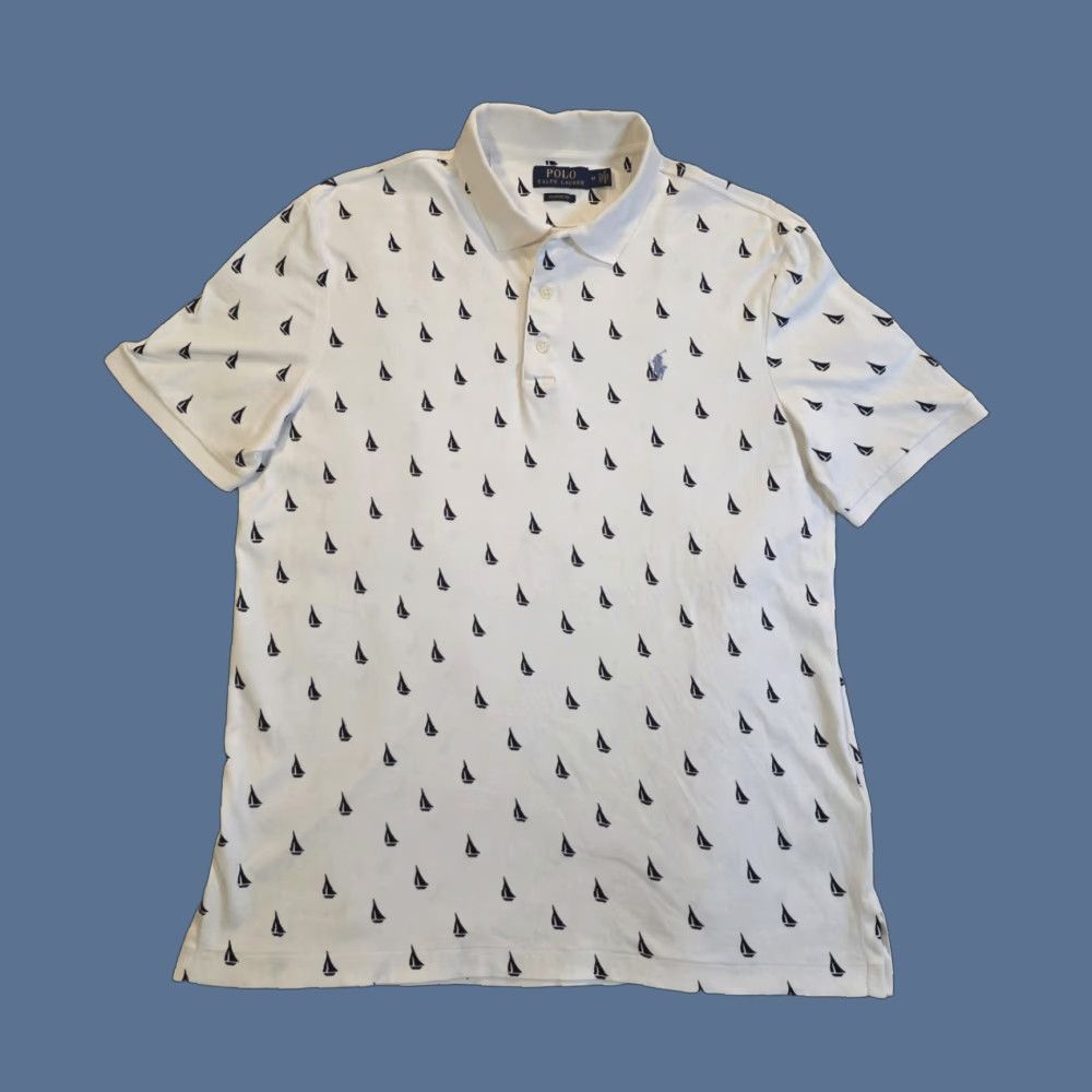 Polo Ralph Lauren Polo Ralph Lauren Polo Shirt White Mens M Classic Fit Nautical Sailboat AOP Graphic Print Shirt Accessories Logo Button Accent Casual Classic Fit Size US M / EU 48-50 / 2 - 1 Thumbnail