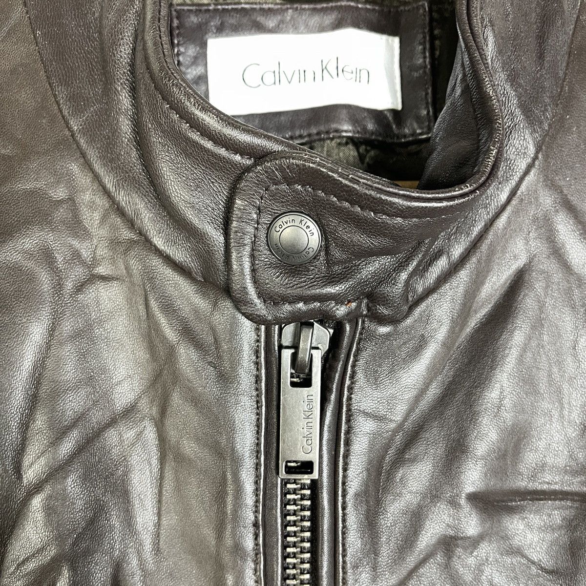 Calvin Klein Vintage Calvin Klein Genuine Leather Cafe Racer Jacket Brown Size US M / EU 48-50 / 2 - 5 Thumbnail