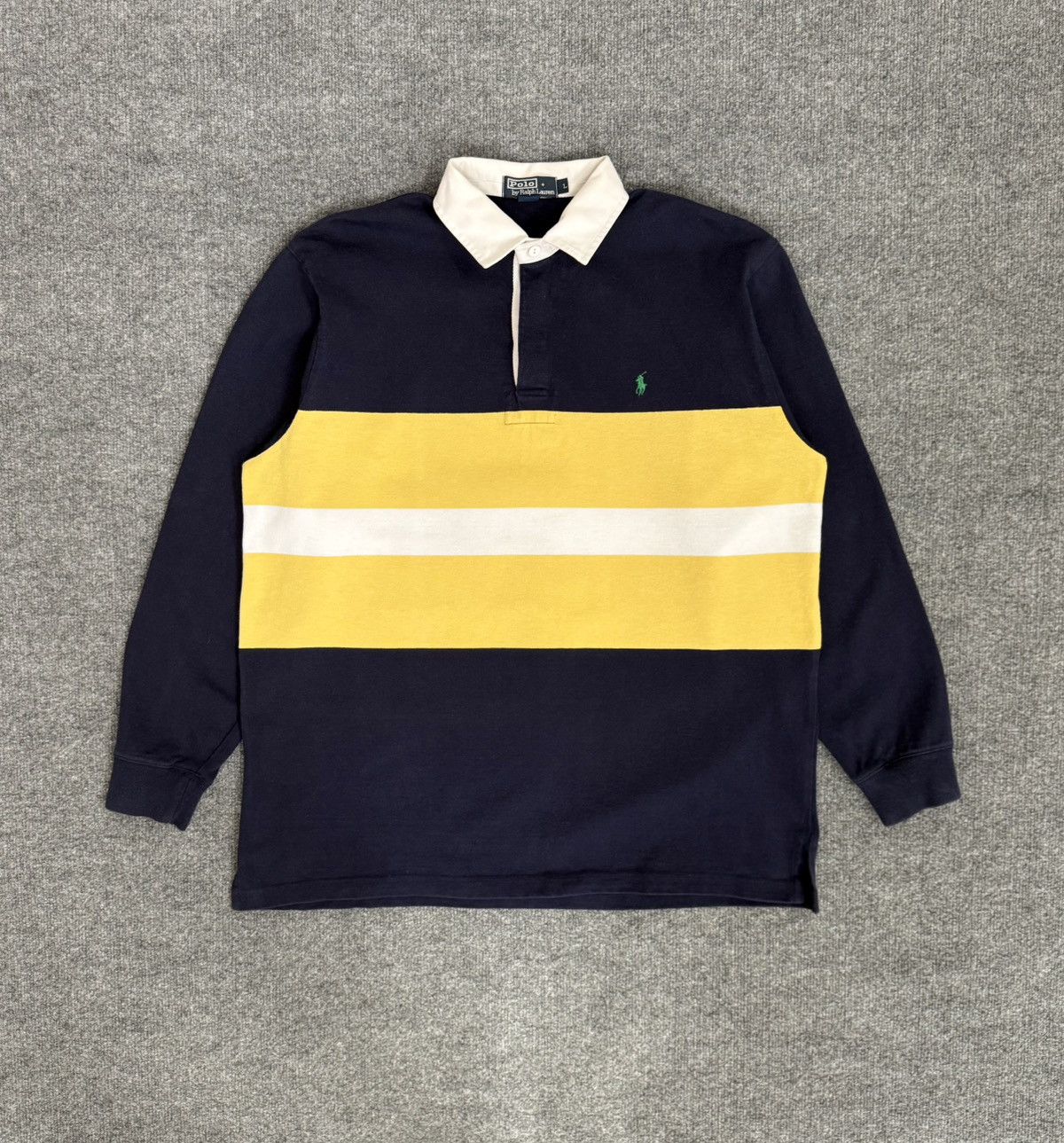 Polo Ralph Lauren Vintage Polo Ralph Lauren Navy Yellow Stripe Rugby Size US L / EU 52-54 / 3 - 1 Thumbnail