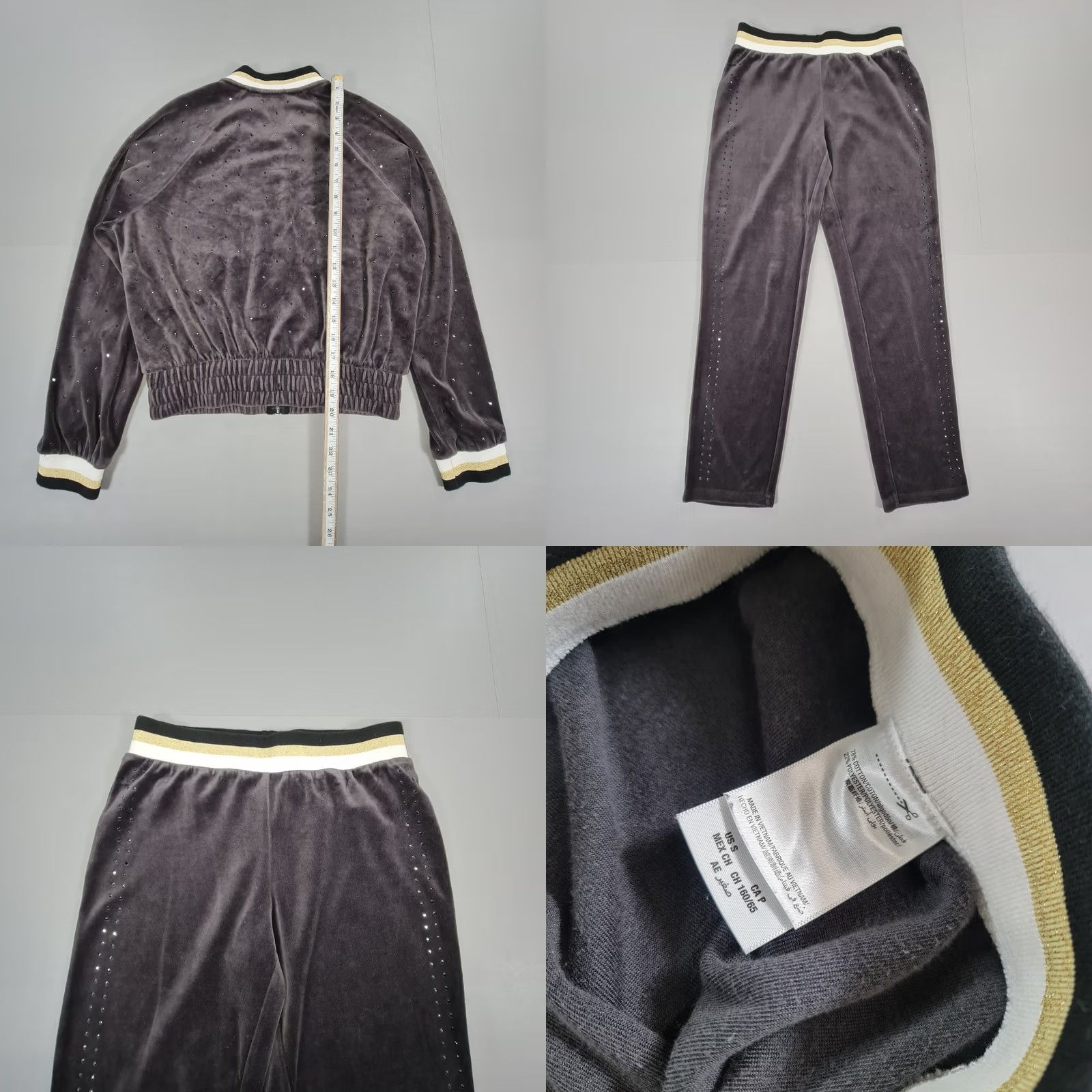 Juicy Couture VINTAGE Juicy Couture Tracksuit Set Grey Small Jacket & Pants Velvet Rhinestones Size 28" / US 6 / IT 42 - 8 Thumbnail