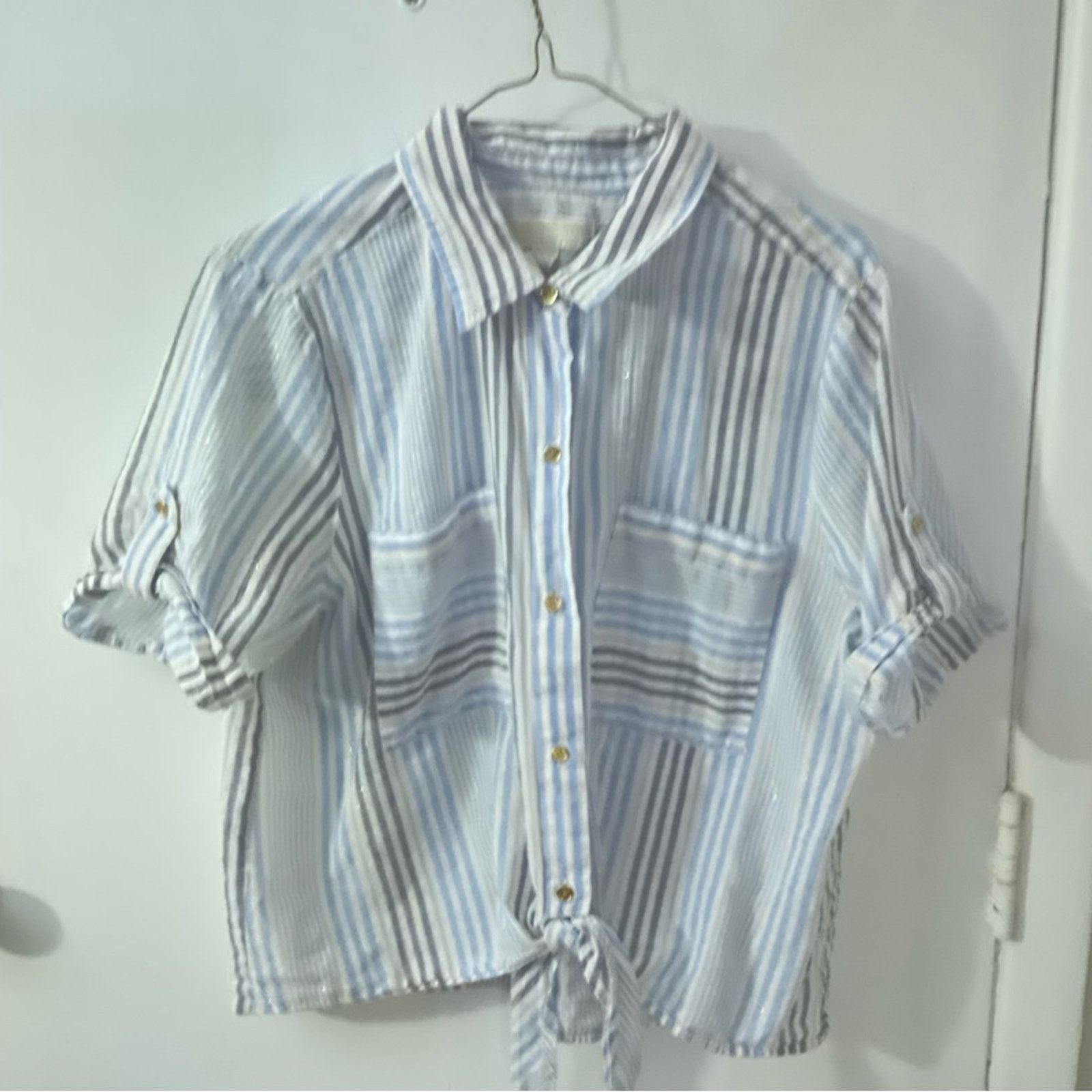Michael Kors MiCHAEL Michael Kors Cropped Blouse Front Tie XL Size XL / US 12-14 / IT 48-50 - 3 Thumbnail