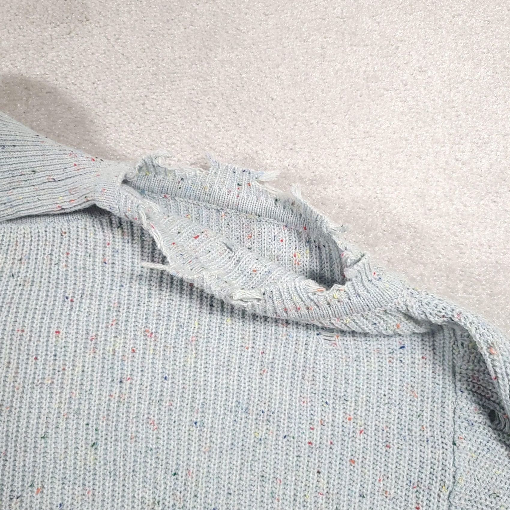 Vintage Zenana Sweater Womens Large Blue Distressed Pullover Speckled Knit Mock Neck Size L / US 10 / IT 46 - 4 Thumbnail