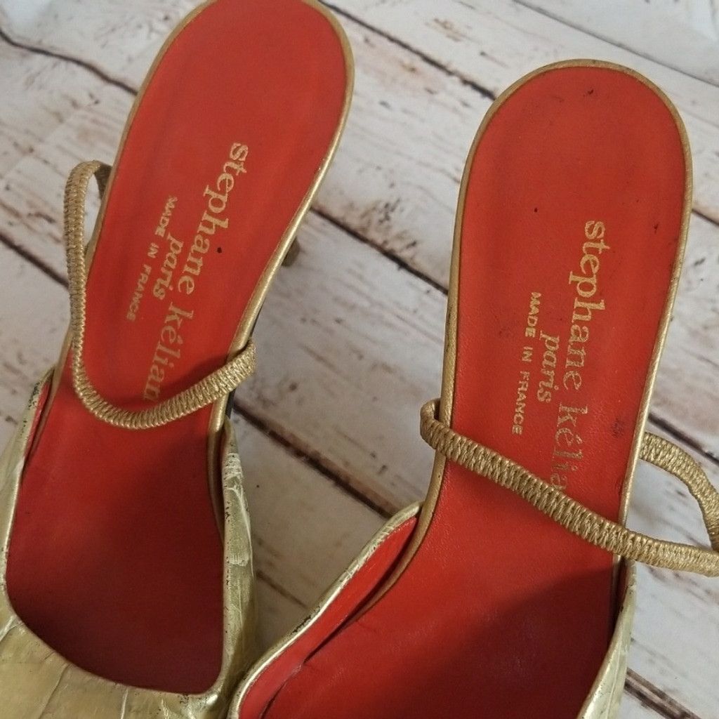 The Unbranded Brand Stephane Kelian Paris point toe sling back gold heels sz 6.5 Size US 6.5 / IT 36.5 - 2 Thumbnail