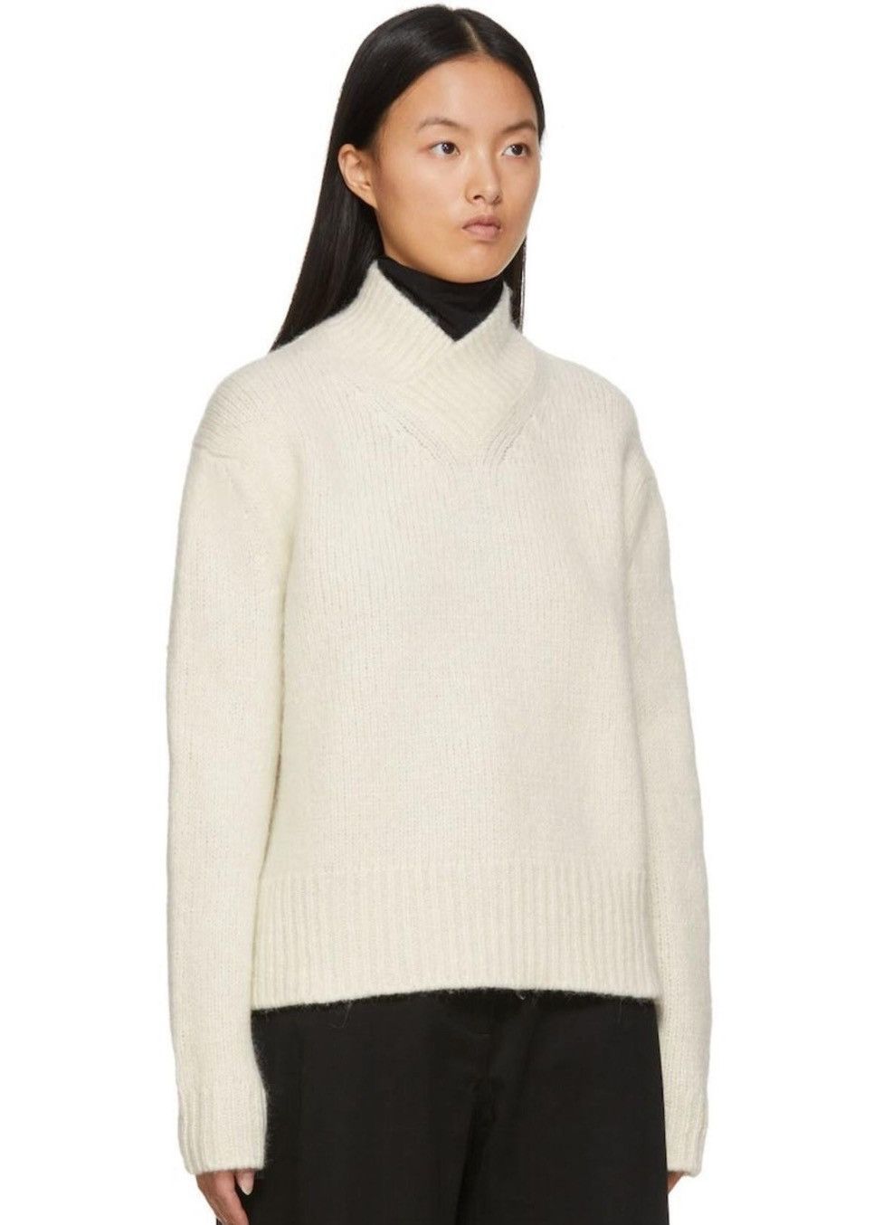 image of Studio Nicholson Off-White Knit Alpaca Kelvin V-Neck Sweater in Off White, Women's (Size XS)