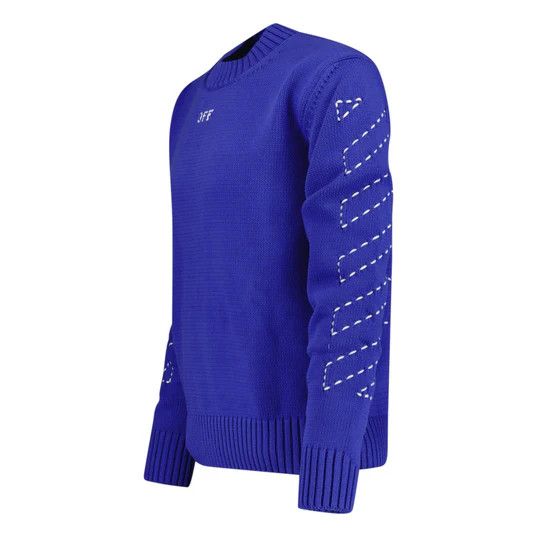 Off-White o1gr1nt0325 Stitch Diagonal Knit Crewneck Sweater Dark Blue Size US XL / EU 56 / 4 - 3 Thumbnail
