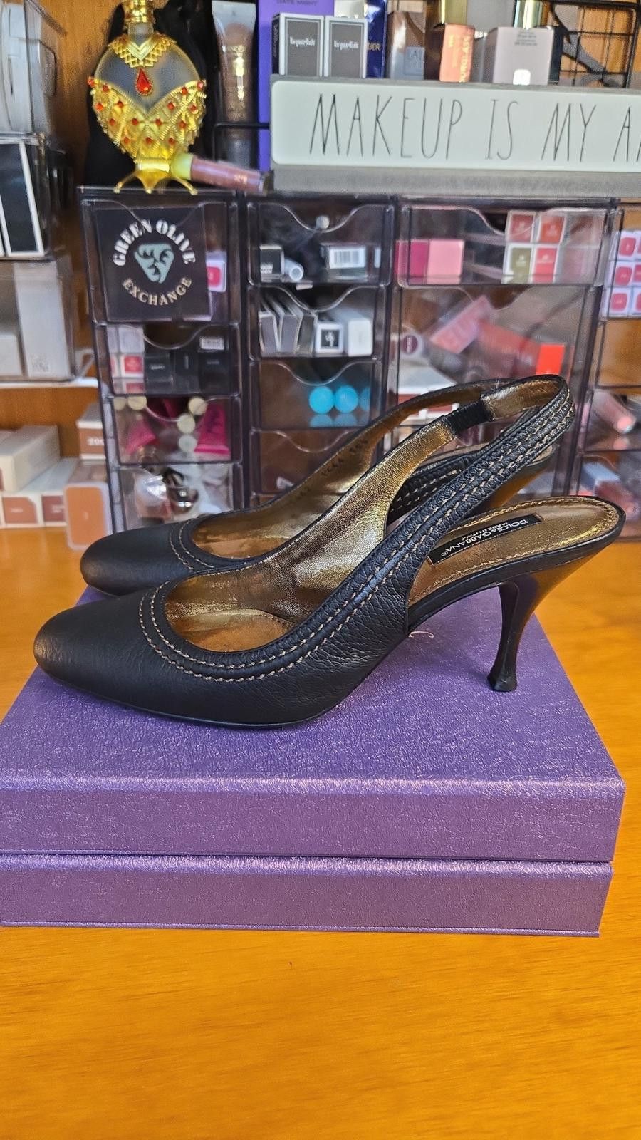 Dolce & Gabbana ✨ Dolce & Gabbana Black Leather Slingback Heels – Size 35.5 Size US 4.5 / IT 34.5 - 2 Thumbnail