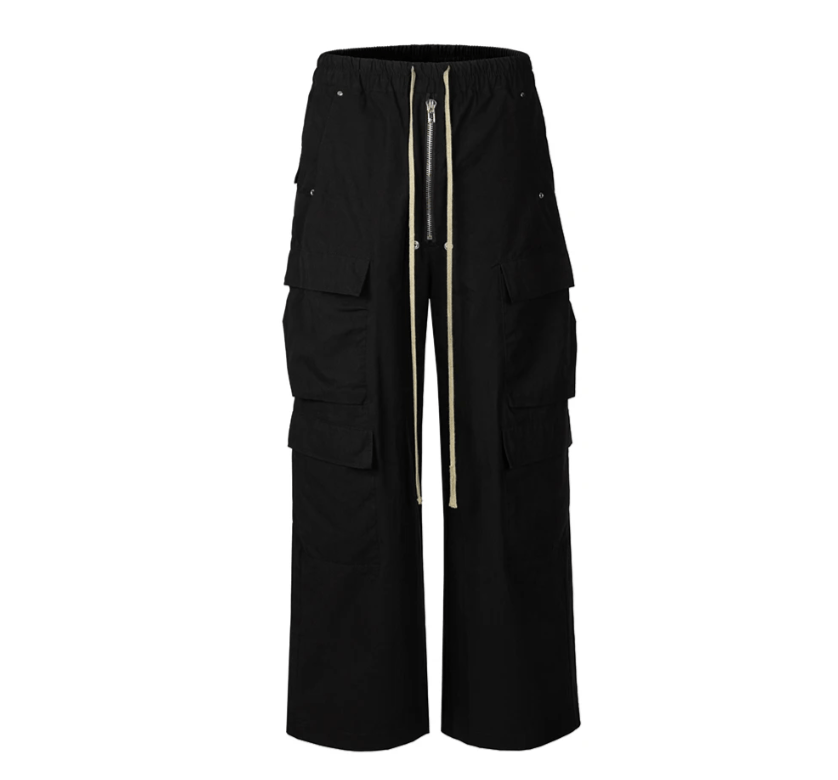 Japanese Brand Wide Leg Drawstring Black Cargo Pants Size US 30 / EU 46 - 3 Thumbnail