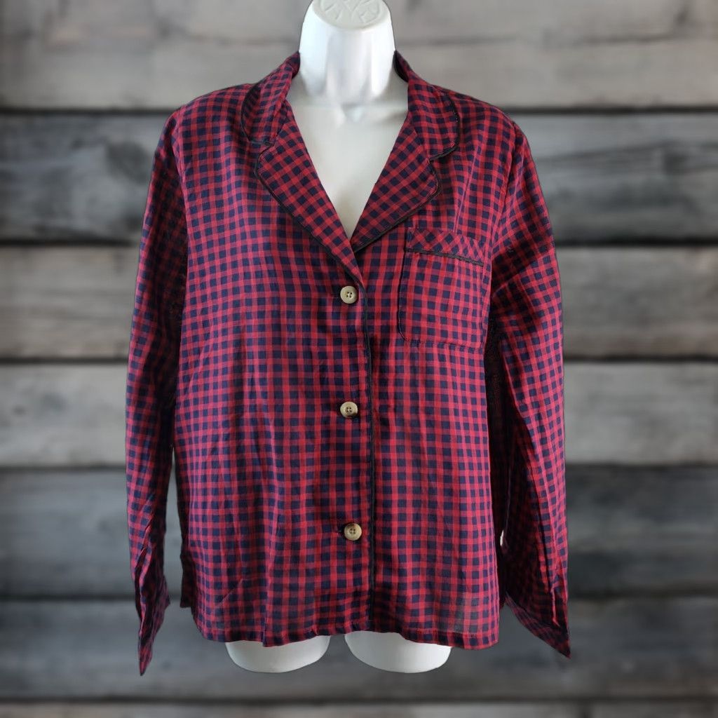 Madewell Madewell Womens Pajama Top In Gingham Check Long Sleeve Sz M Red Size M / US 6-8 / IT 42-44 - 1 Thumbnail
