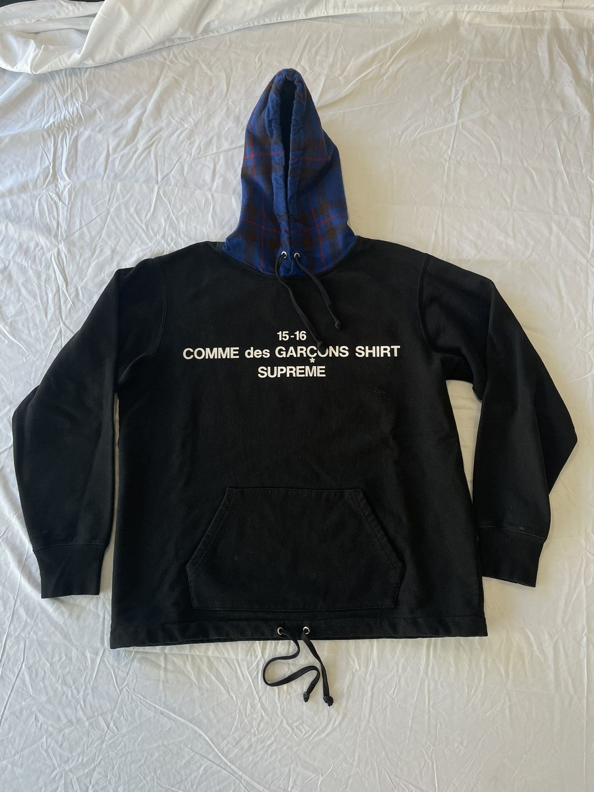 Supreme Supreme Comme Des Garcons FW15 Plaid Hood Hoodie Black S Grailed