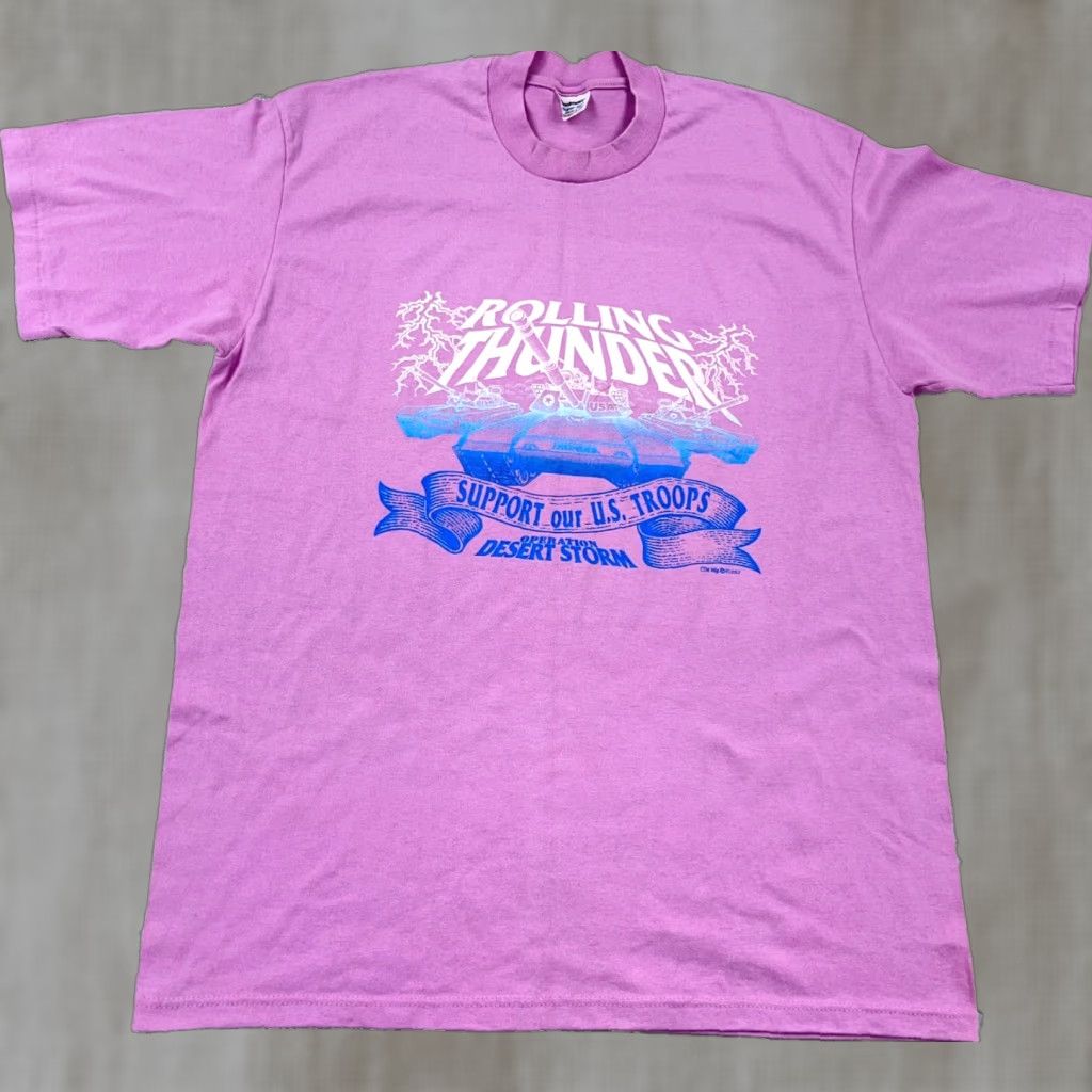 Vintage VINTAGE Stedman Desert Storm Shirt Men XL Pink Tee 90s USA Rolling Thunder Single Stitch Shirt Mens Pink 90s Desert Storm Graphic Print Size XL Size US XL / EU 56 / 4 - 1 Thumbnail