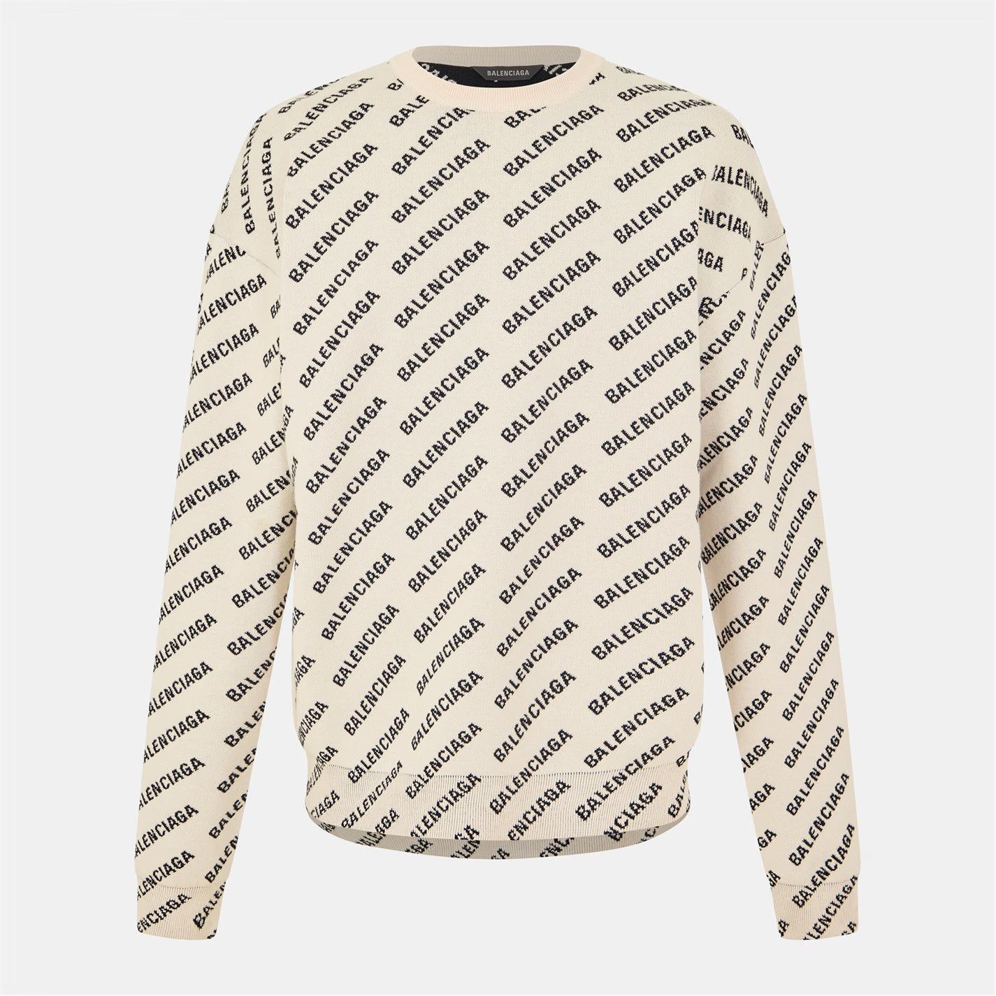 Balenciaga o1g2r1mq0226 Mini All-over Logo Sweater In Ivory/Black Size US XXL / EU 58 / 5 - 1 Thumbnail