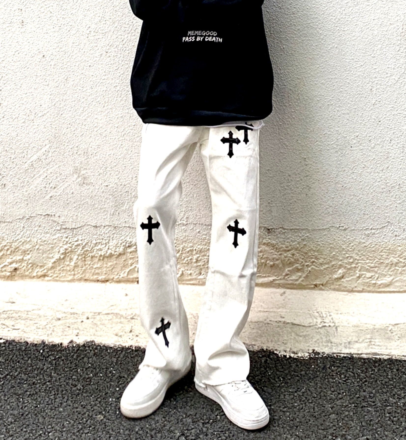 Designer × Japanese Brand × Vintage Vintage Hippie Gothic Cross Flared Jeans Glamour Rave Size US 30 / EU 46 - 2 Thumbnail