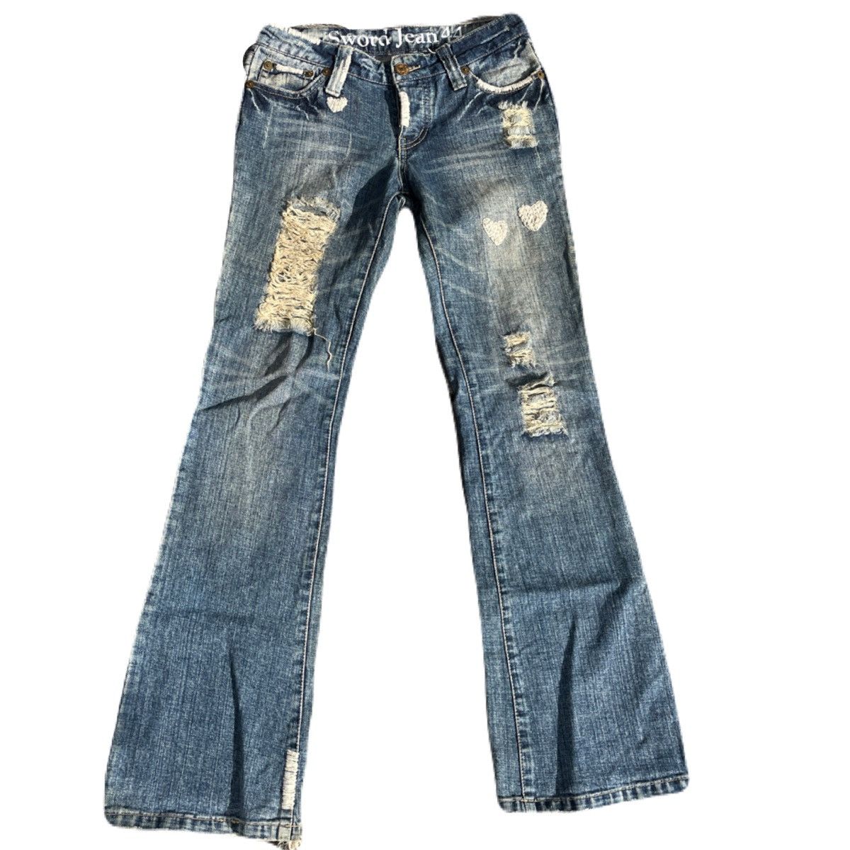 If Six Was Nine 2000s SwordJean Vkei Distressed Flare Heart Jeans Japanese Size US 29 - 2 Thumbnail