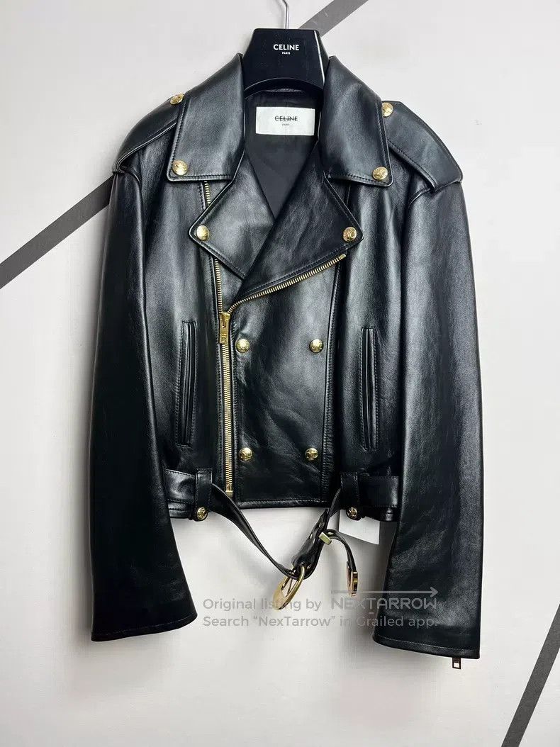 Celine Celine Leather Biker Jacket with Gold Buckle Size XS / US 0-2 / IT 36-38 - 1 Thumbnail