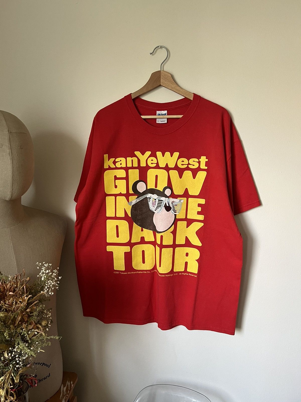 image of 2007 Kanye West Glow In The Dark Tour Graduation Tee in Red, Men's (Size XL)