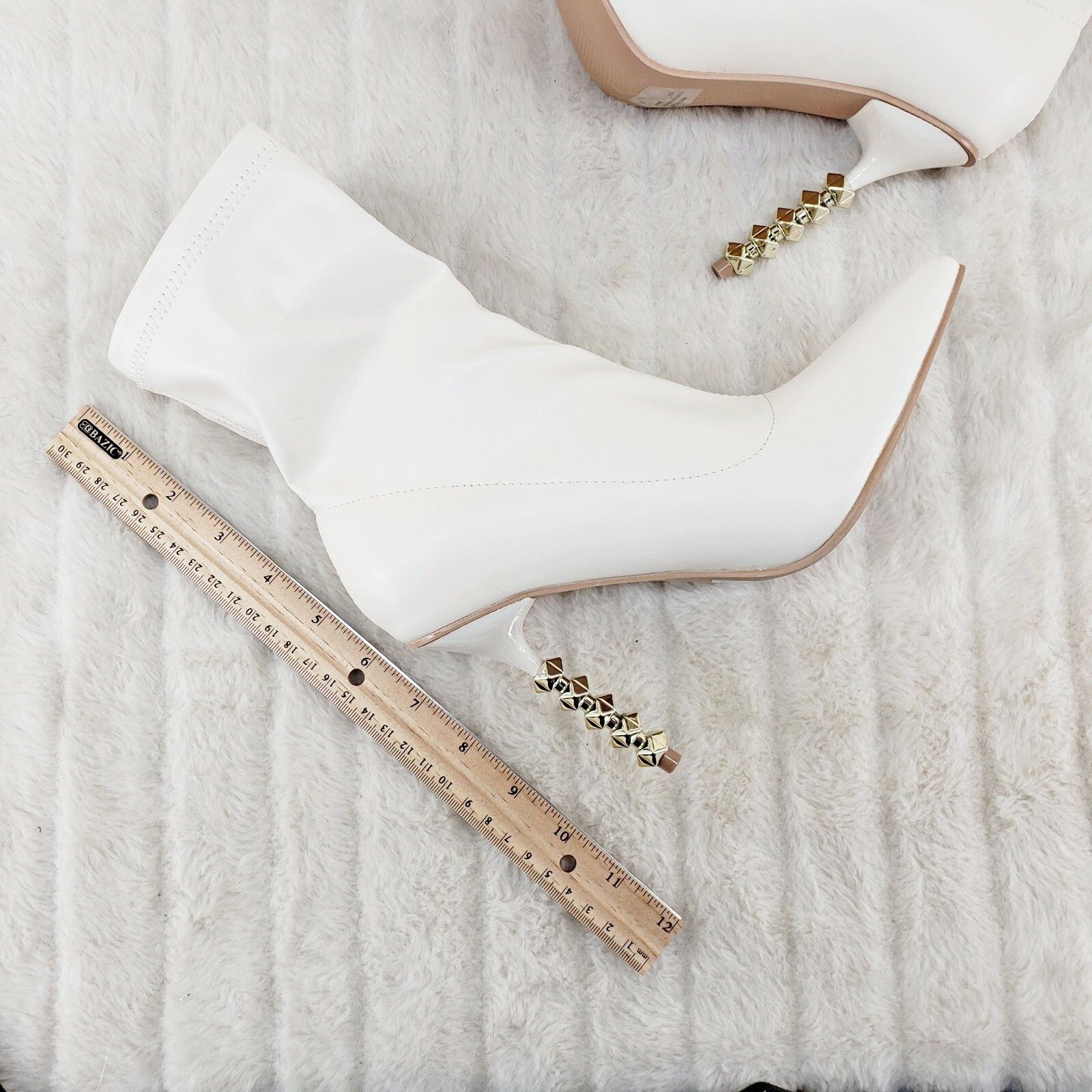 Other 5" Geo Deco High Heel Off White Stretchy Pointy Toe Ankle Bo Size US 7.5 / IT 37.5 - 3 Thumbnail