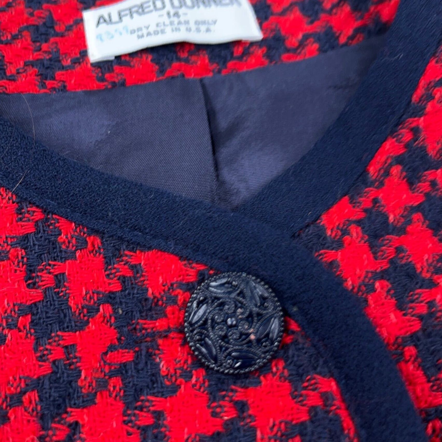 Vintage VINTAGE Alfred Dunner Blazer Jacket Women 14 Red Blue Wool Pea Coat Herringbone Button Collared Pockets Regular Size 14 Womens Fall Winter 90s Size XL / US 12-14 / IT 48-50 - 3 Thumbnail