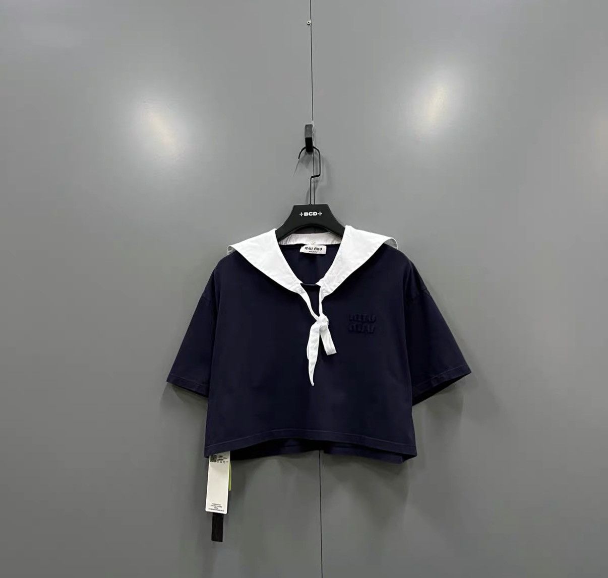 Miu Miu Miu Miu Bow Navy Collar Letter Printed Short Sleeve J41 Size S / US 4 / IT 40 - 1 Thumbnail