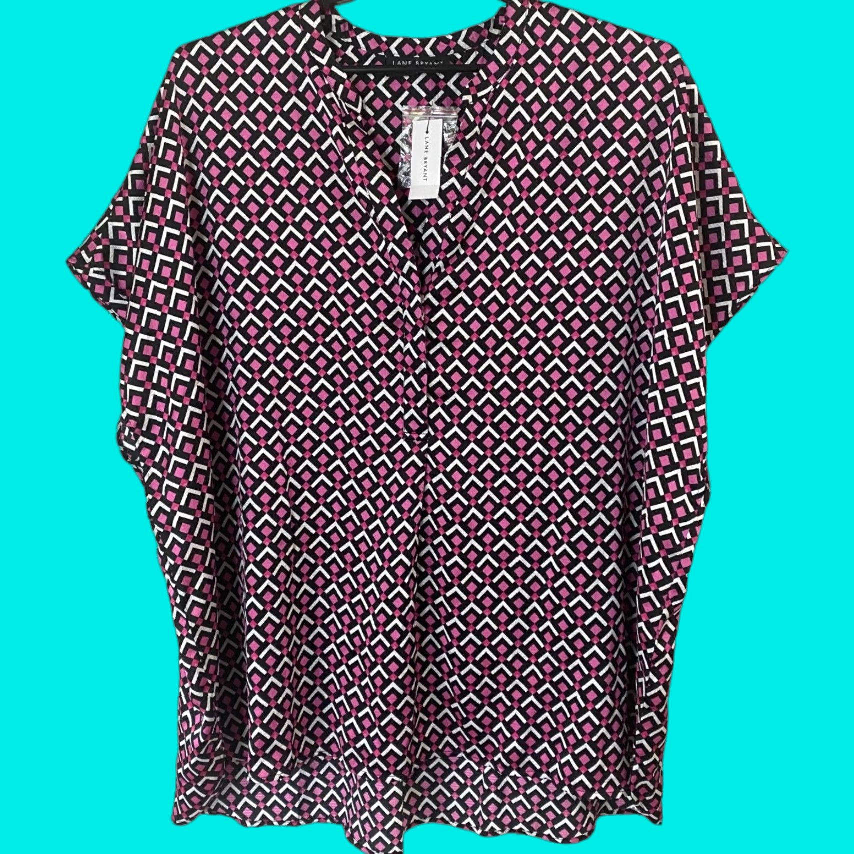 Vintage Lane Bryant Blouse Geometric Pink/Black Womens Size 26/28 New Size 4XL / US 24-26 - 1 Thumbnail