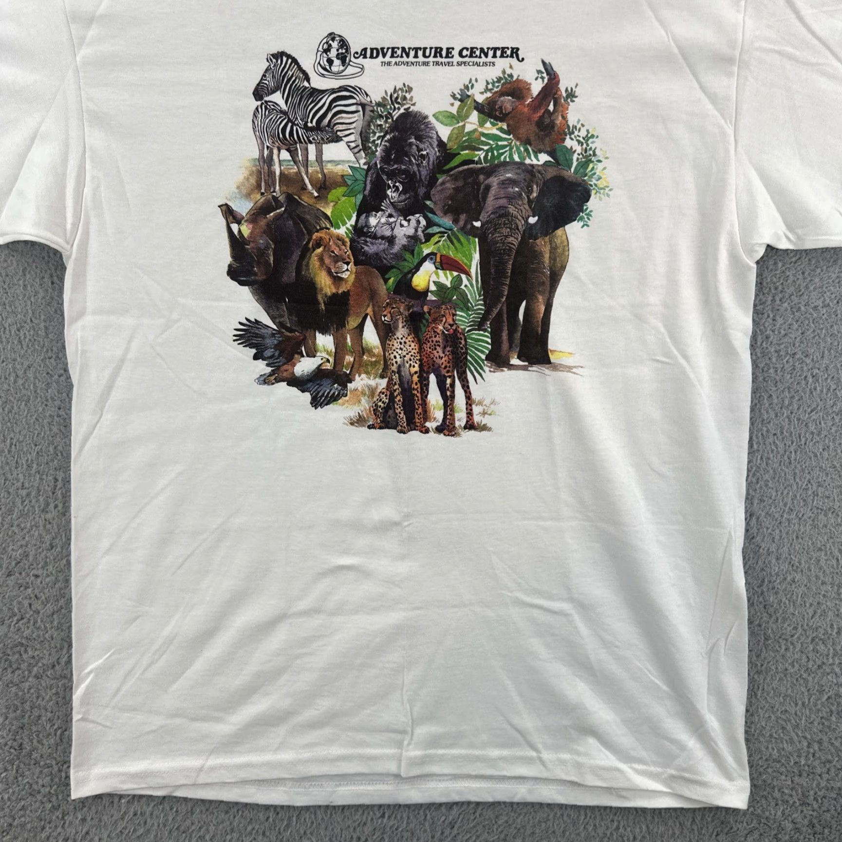Hanes VINTAGE Hanes Comfort-T Mens L White T Shirt 90s African Animal Graphic Print Size US L / EU 52-54 / 3 - 4 Thumbnail