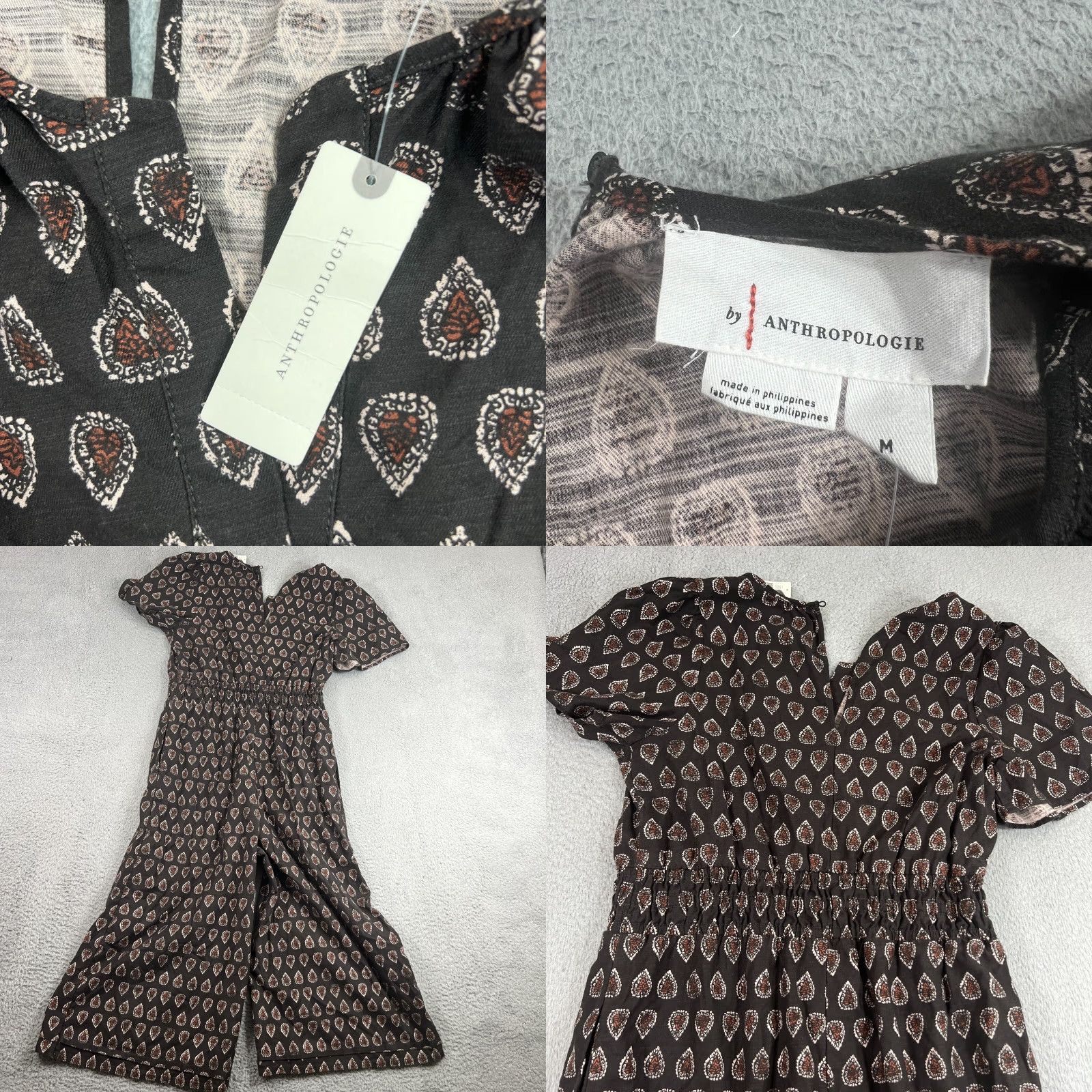 Anthropologie VINTAGE Anthropologie Womens Romper Size Medium Puff Sleeve Wide Leg Dress Black and White Layered Bodysuit Size 32" / US 10 / IT 46 - 8 Thumbnail