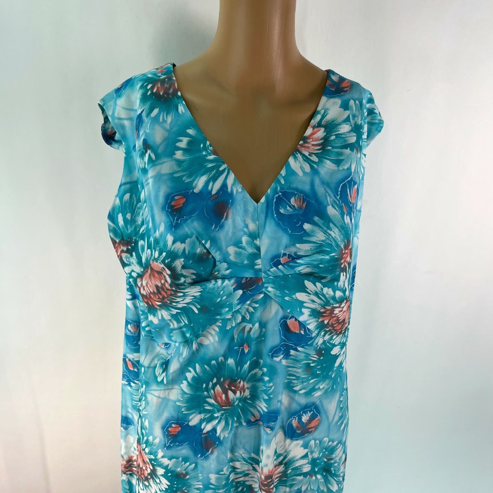 Vintage Womens VTG Floral Print Drape Front Sleeveless Mock Neck Blue Maxi Dress Size 20.5 Size 3XL / US 20-22 - 3 Thumbnail