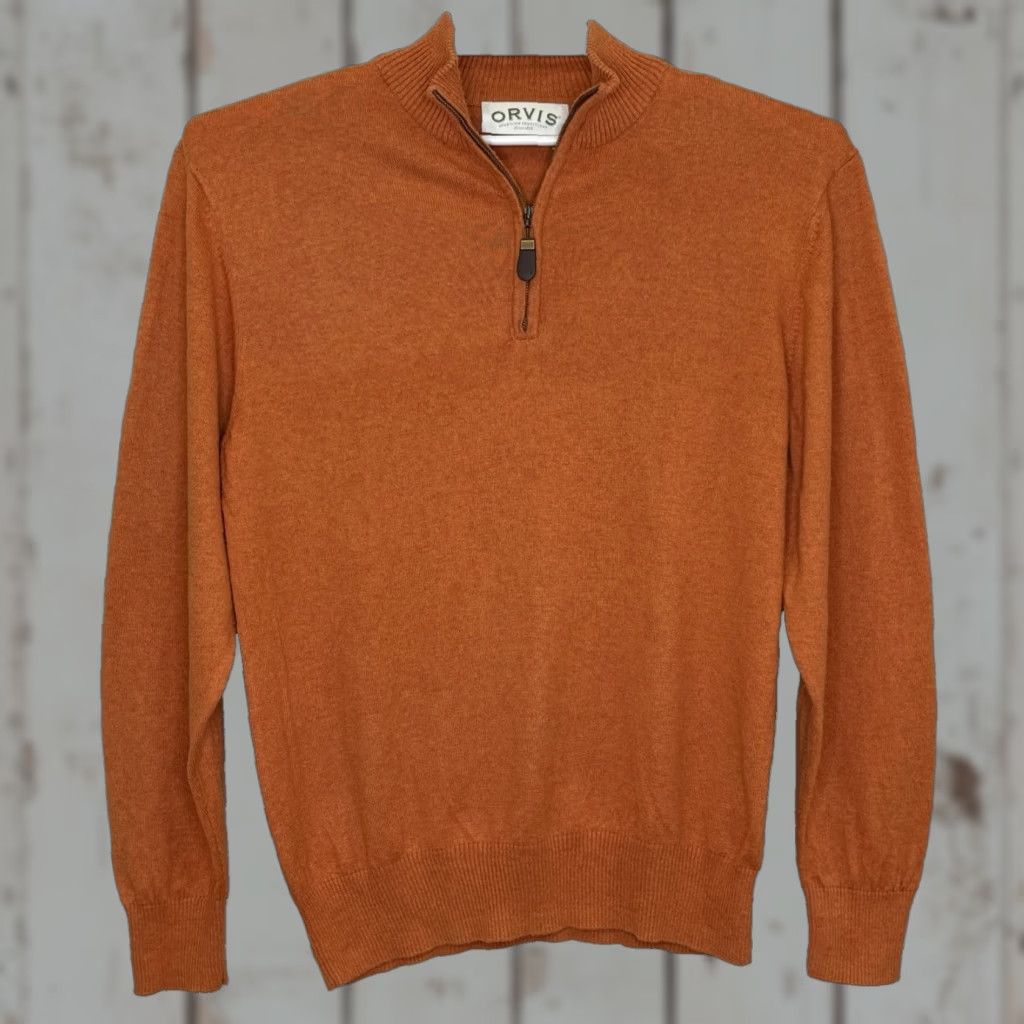 Orvis Orvis 1/4 Zip Pullover Sweater Mens Size M Orange Long Sleeve Banded Hem Cotton Silk Cashmere Blend Knit Mock Neck Size US M / EU 48-50 / 2 - 1 Thumbnail