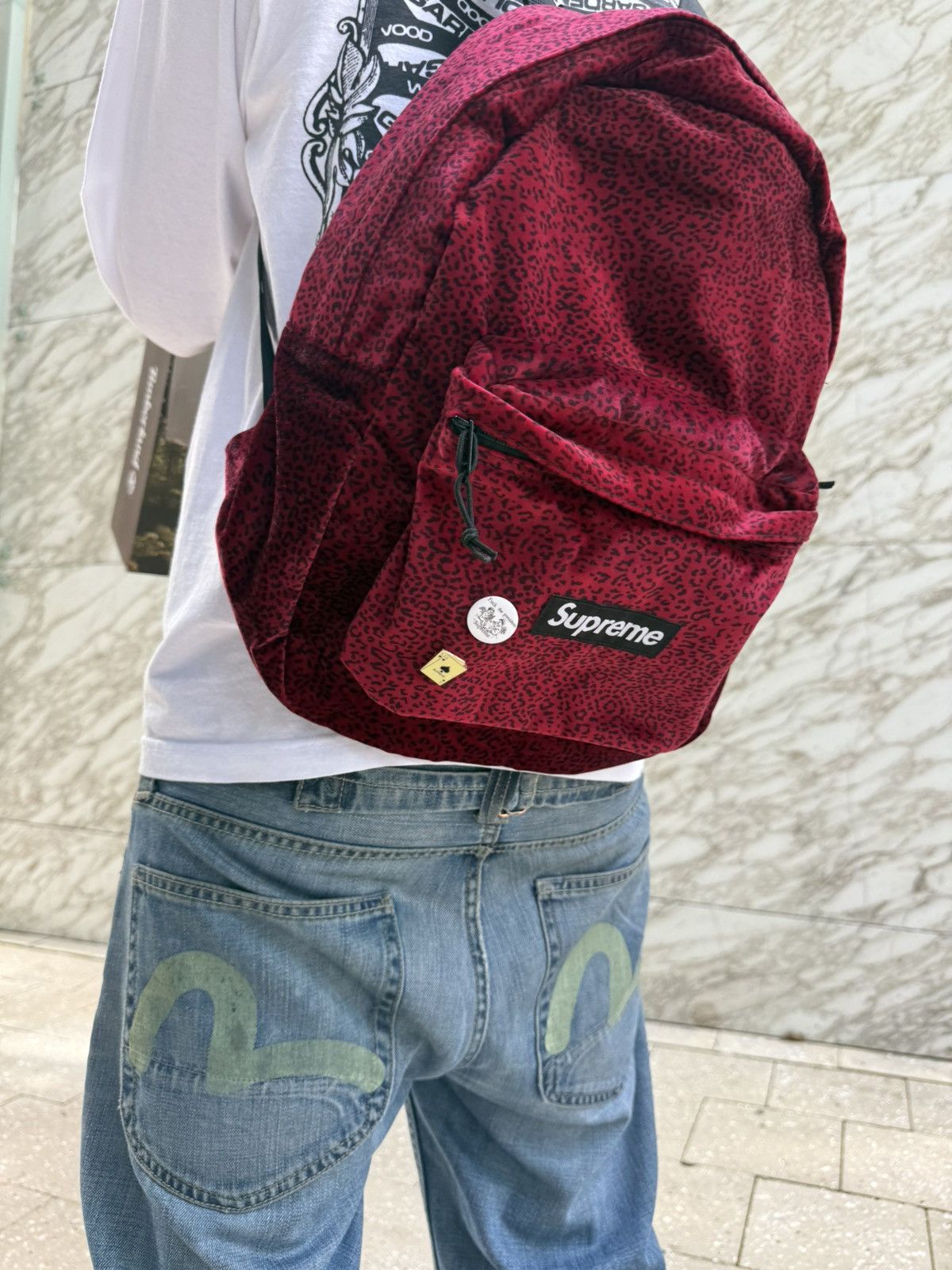 Supreme Supreme Velvet Backpack Red Leopard bag FW25 NEW PRESALE