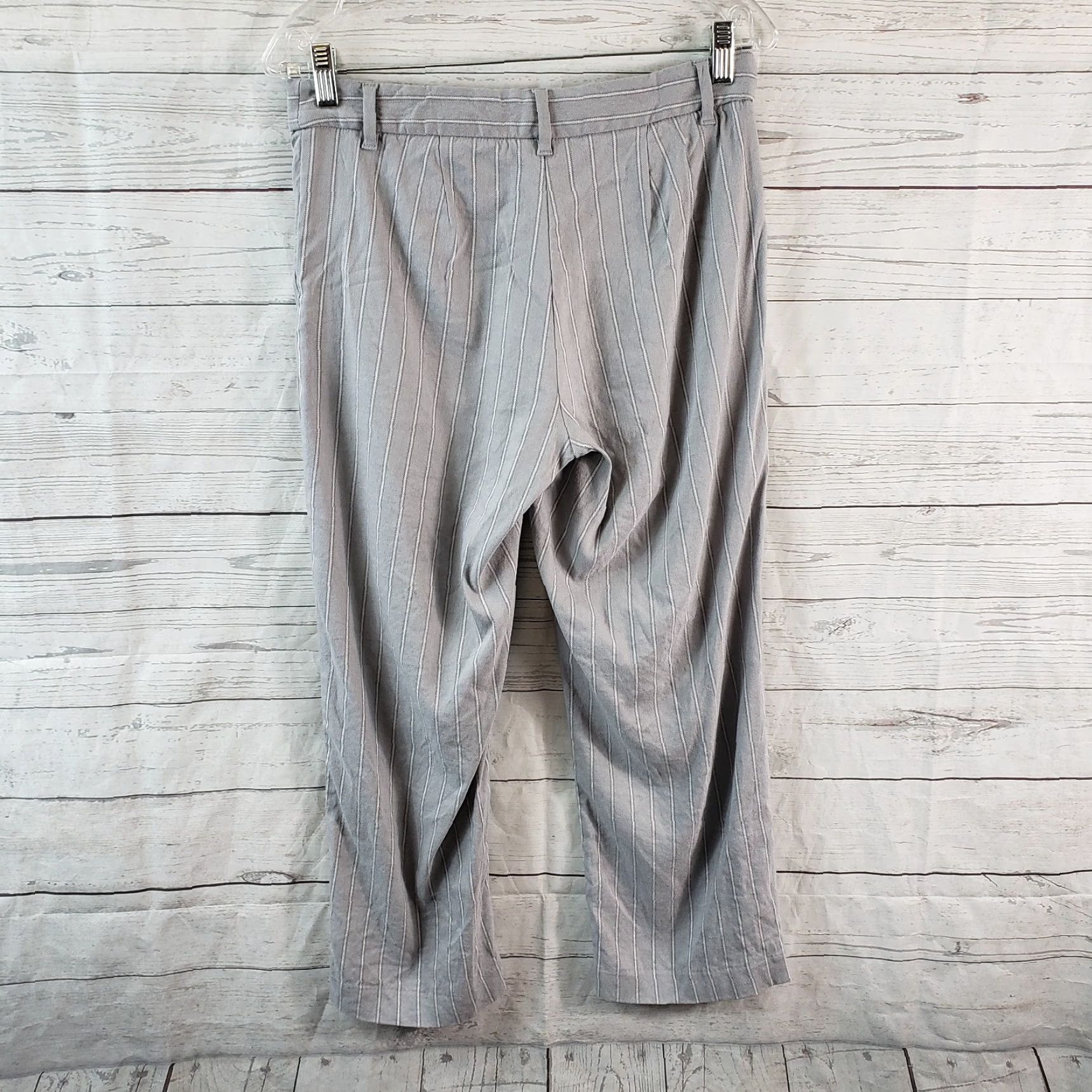 J. Jill J Jill Womens Linen Stretch Cropped Pants Sz 6 Gray Striped Mid Rise Size 28" / US 6 / IT 42 - 3 Thumbnail