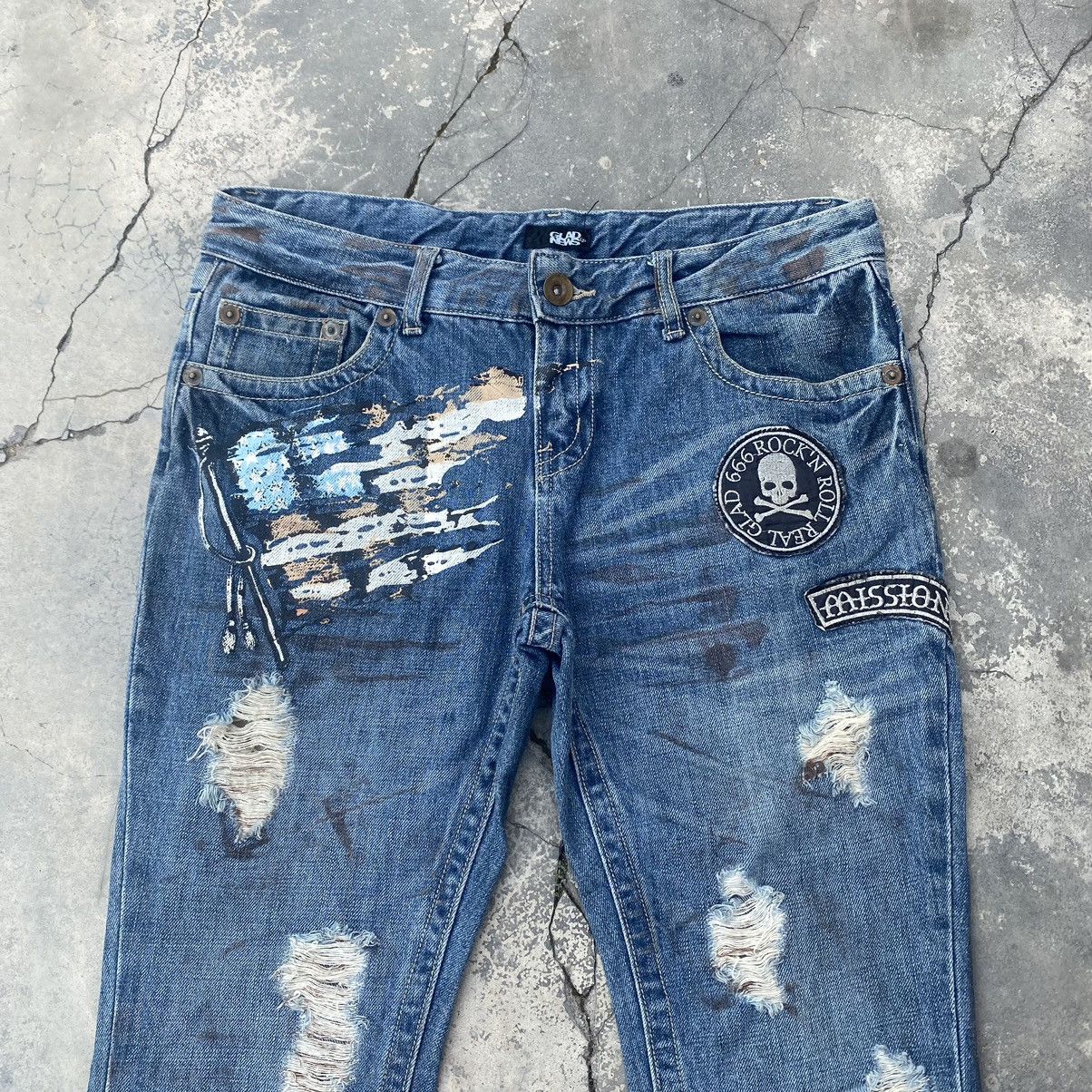 Japanese Brand ☠️GLAD NEWS☠️ Distressed Flare Size US 34 / EU 50 - 2 Thumbnail