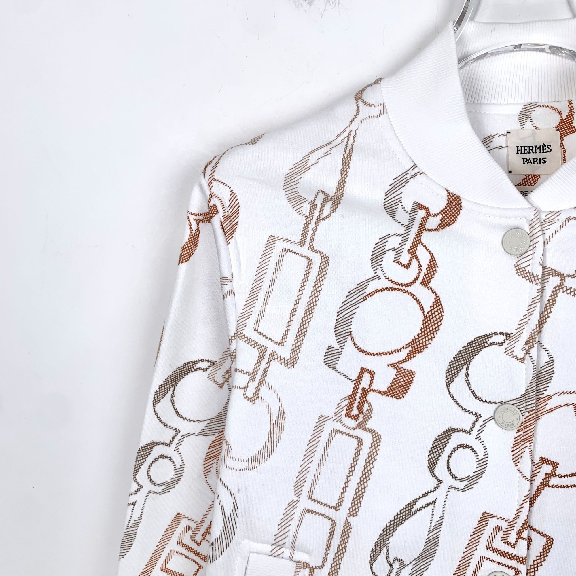 Hermes Hermès White Chain Lock Print Cotton Single-Breasted Jacket Size US S / EU 44-46 / 1 - 7 Thumbnail