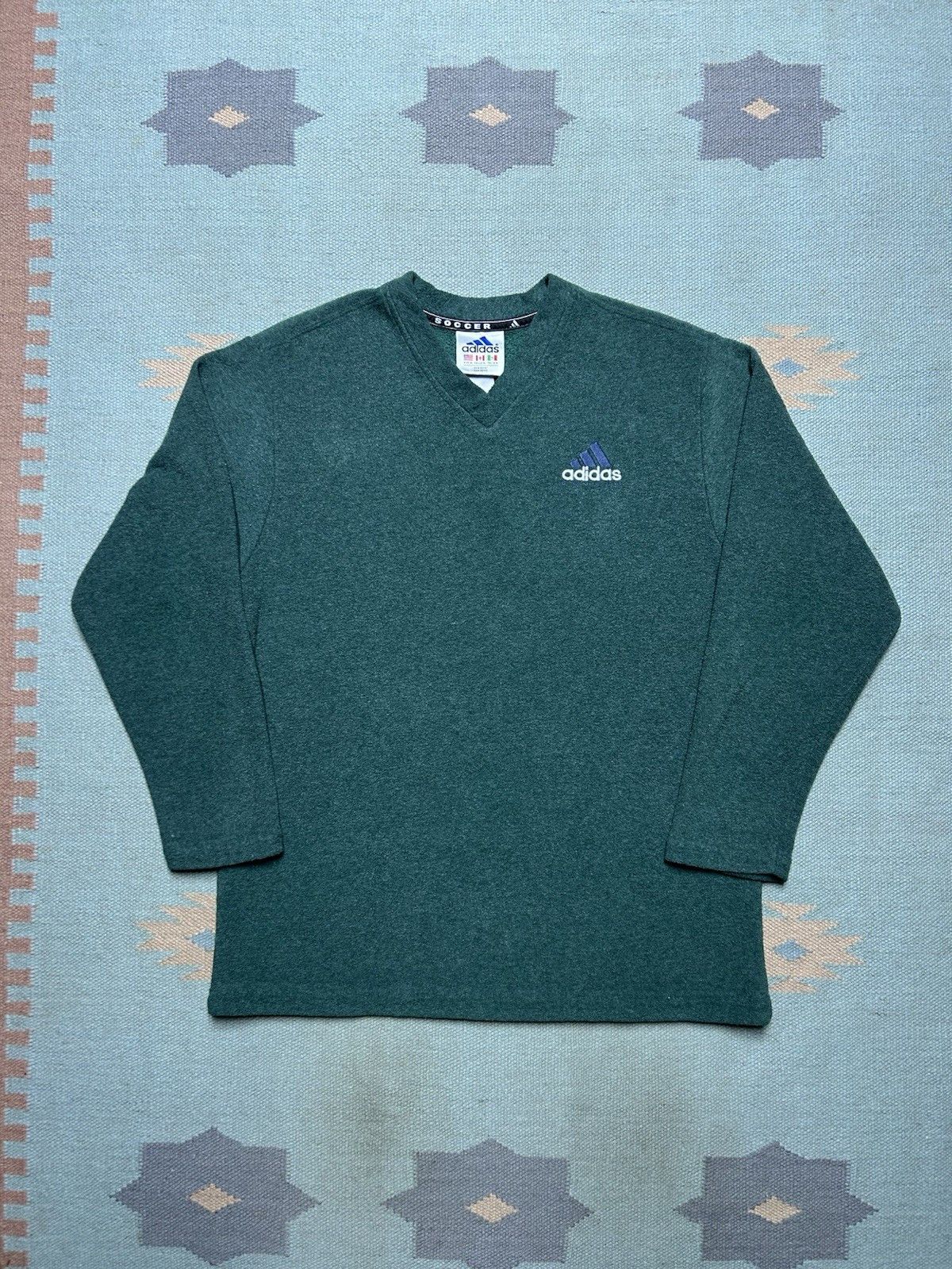 Vintage Vtg adidas fleece sweater shirt soccer v neck forest green L Size US L / EU 52-54 / 3 - 1 Thumbnail